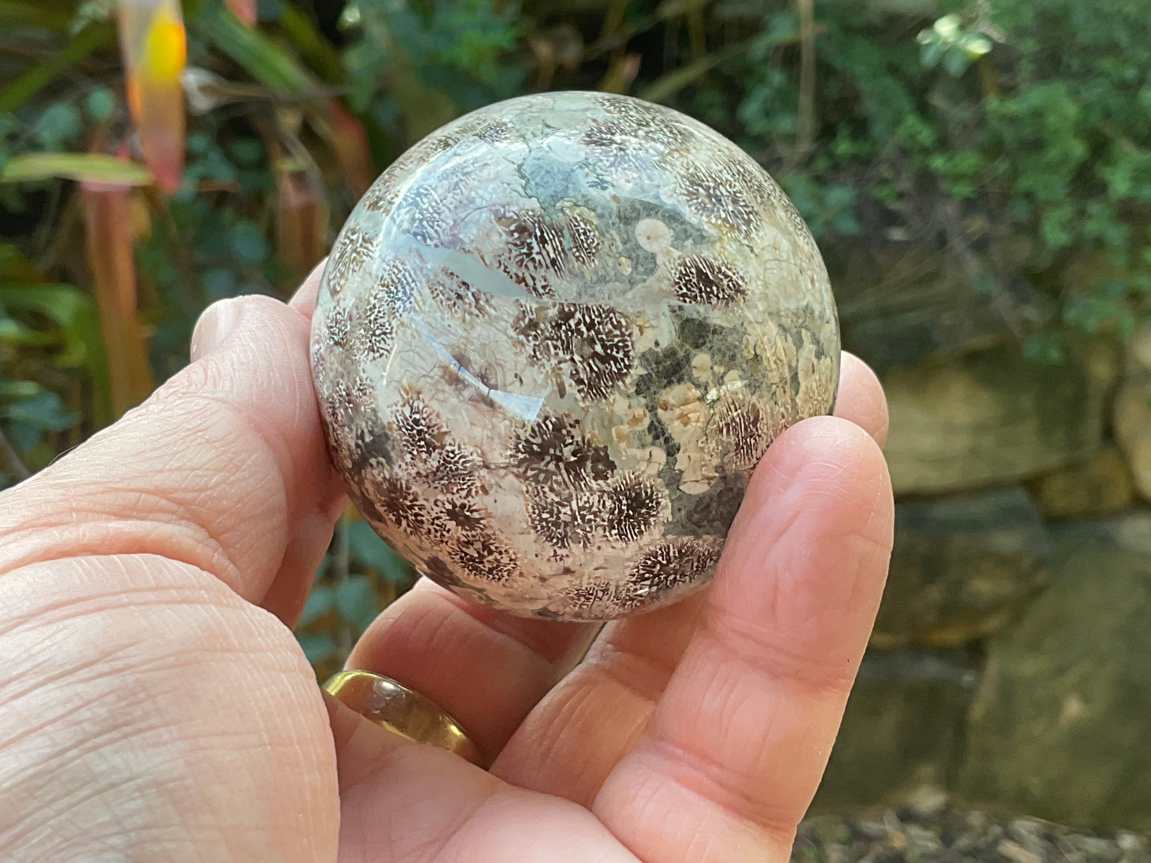 230g Green Cherry Blossom Jasper Sphere 5C