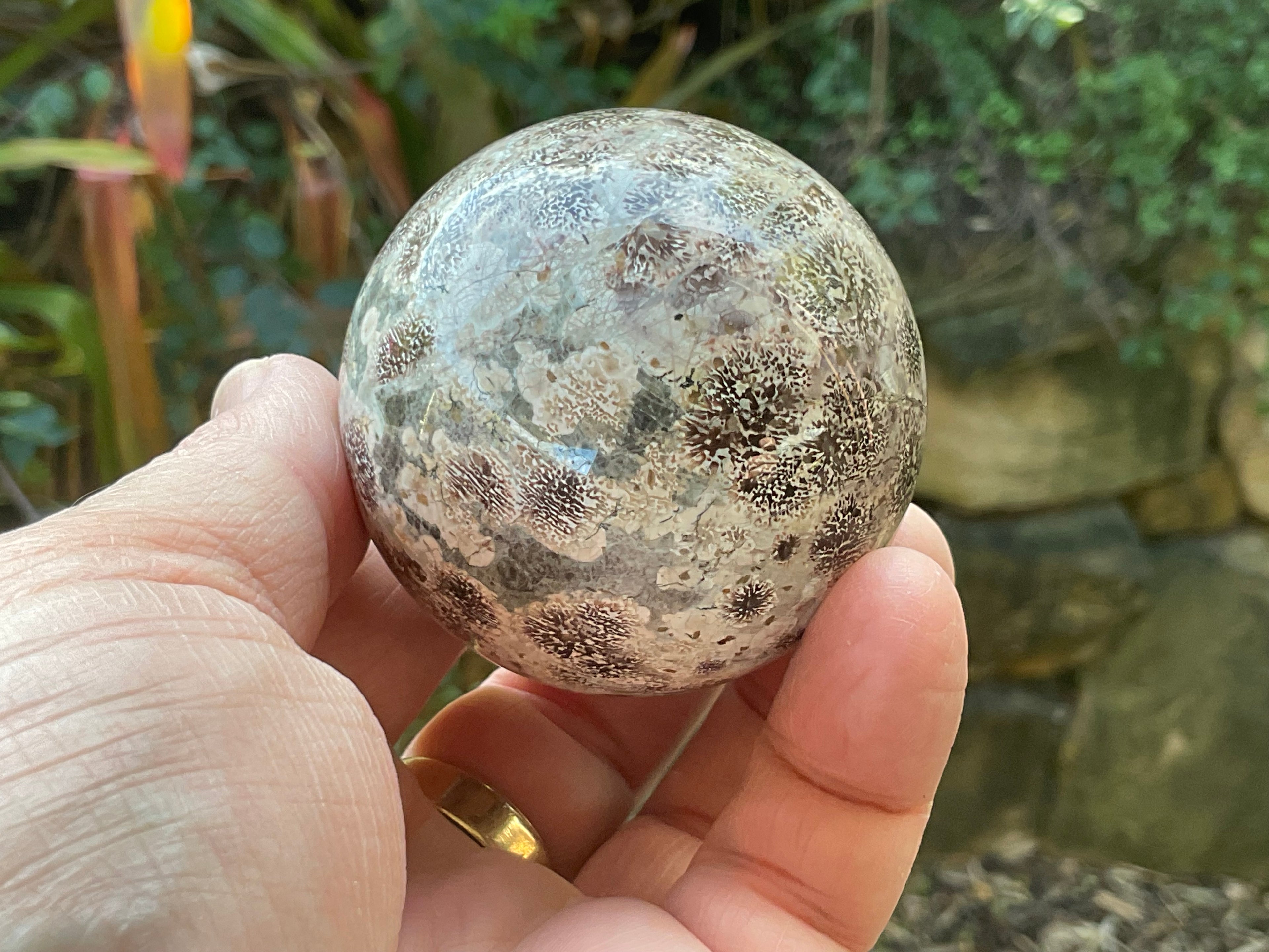 230g Green Cherry Blossom Jasper Sphere 5C