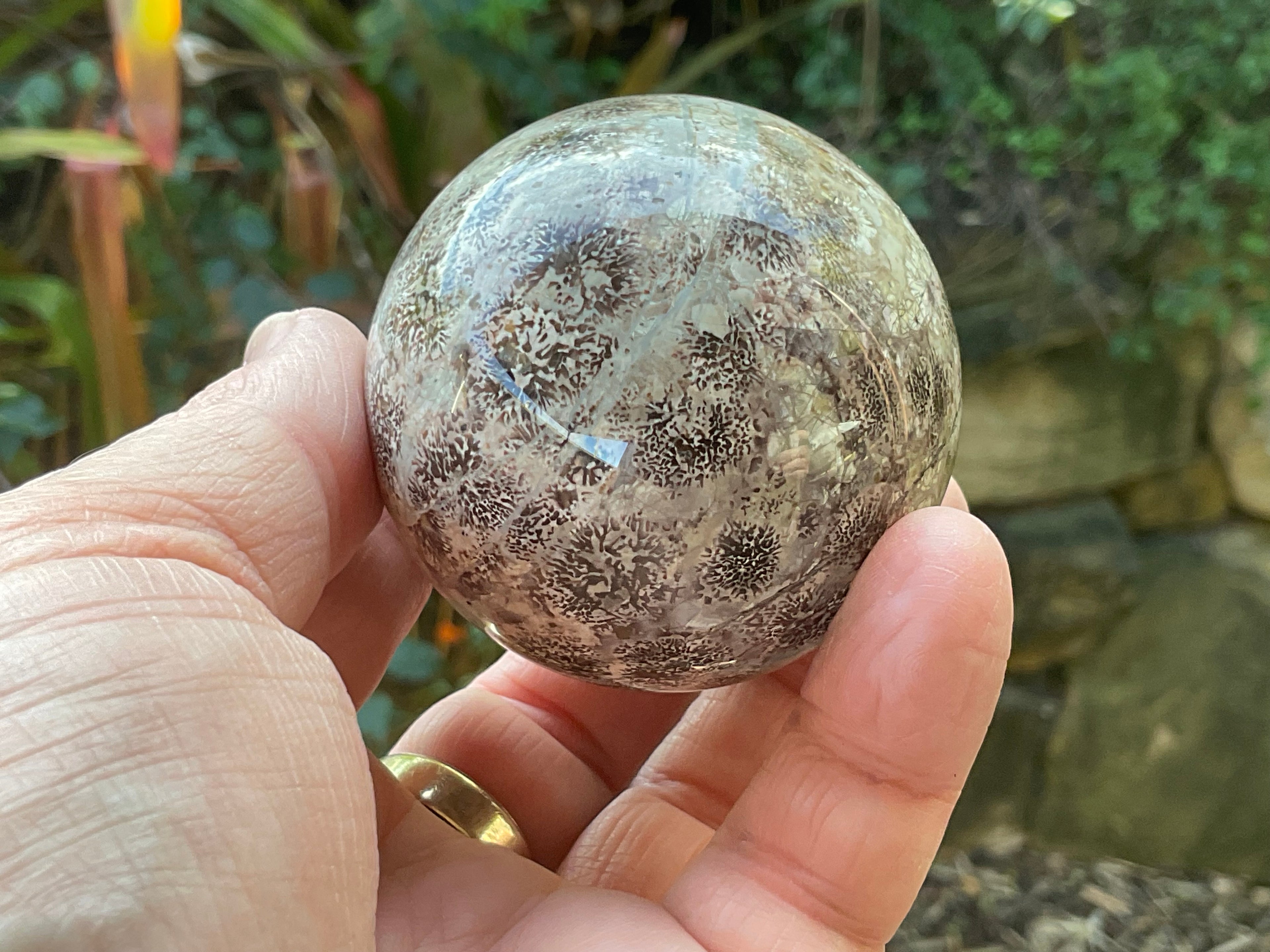 230g Green Cherry Blossom Jasper Sphere 5C