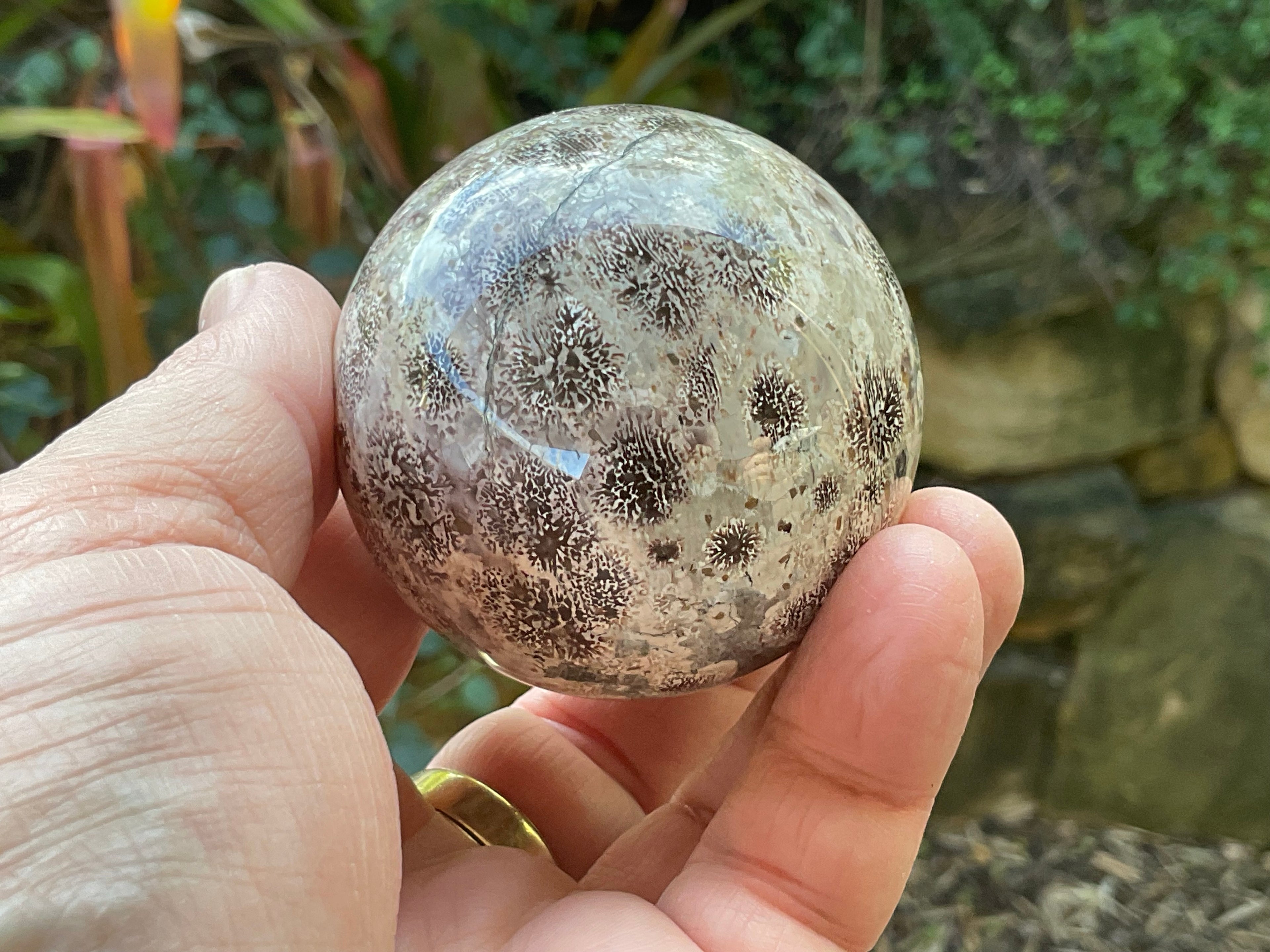 230g Green Cherry Blossom Jasper Sphere 5C