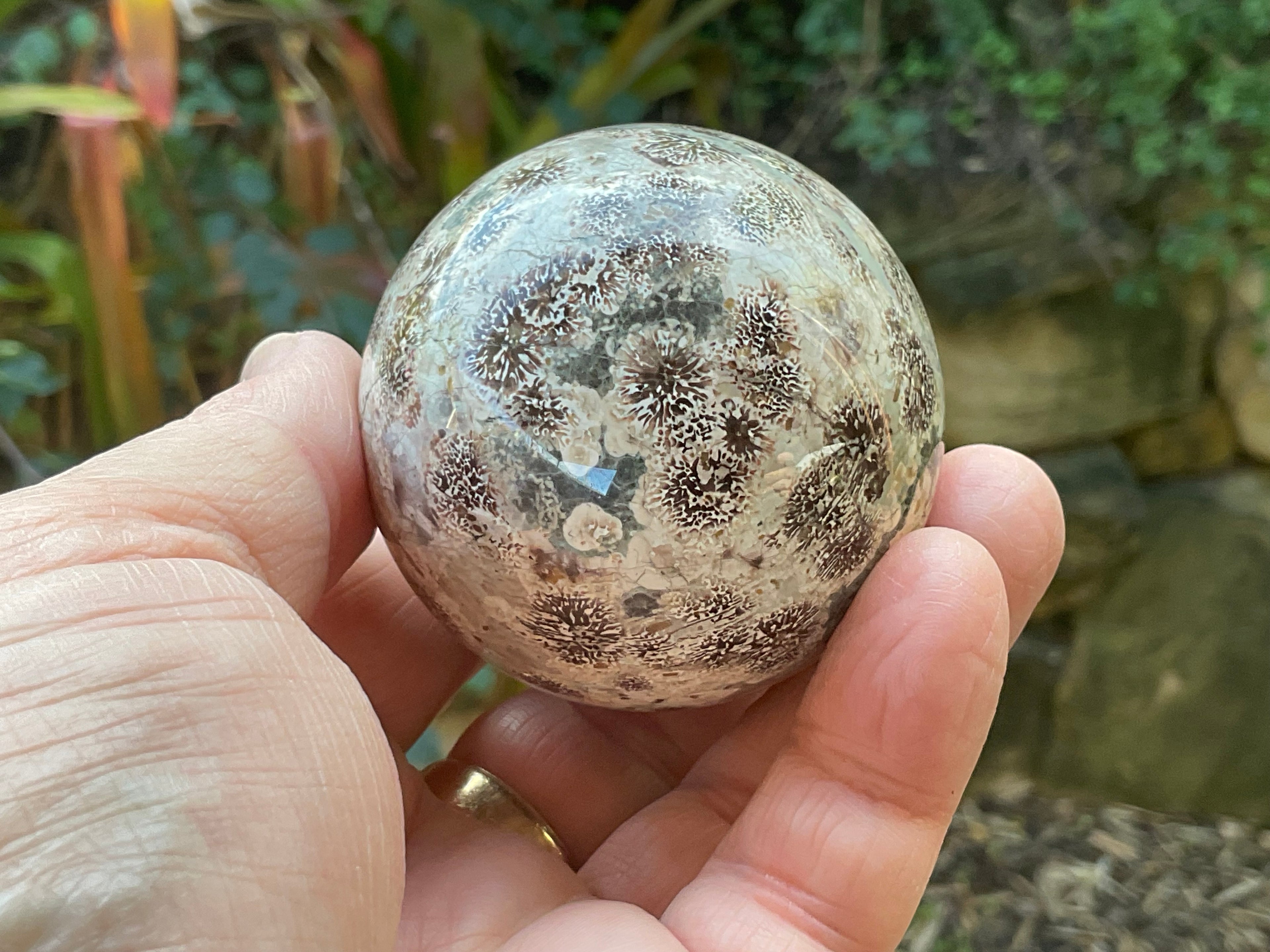 230g Green Cherry Blossom Jasper Sphere 5C