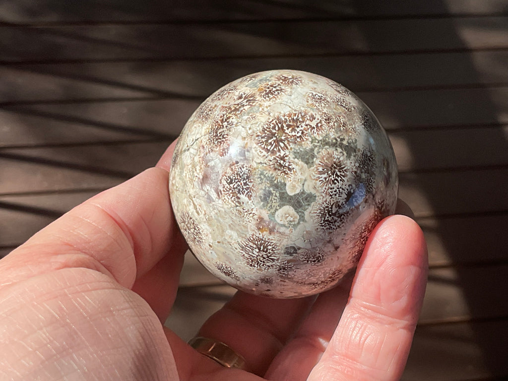 230g Green Cherry Blossom Jasper Sphere 5C