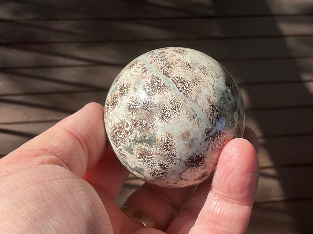 230g Green Cherry Blossom Jasper Sphere 5C
