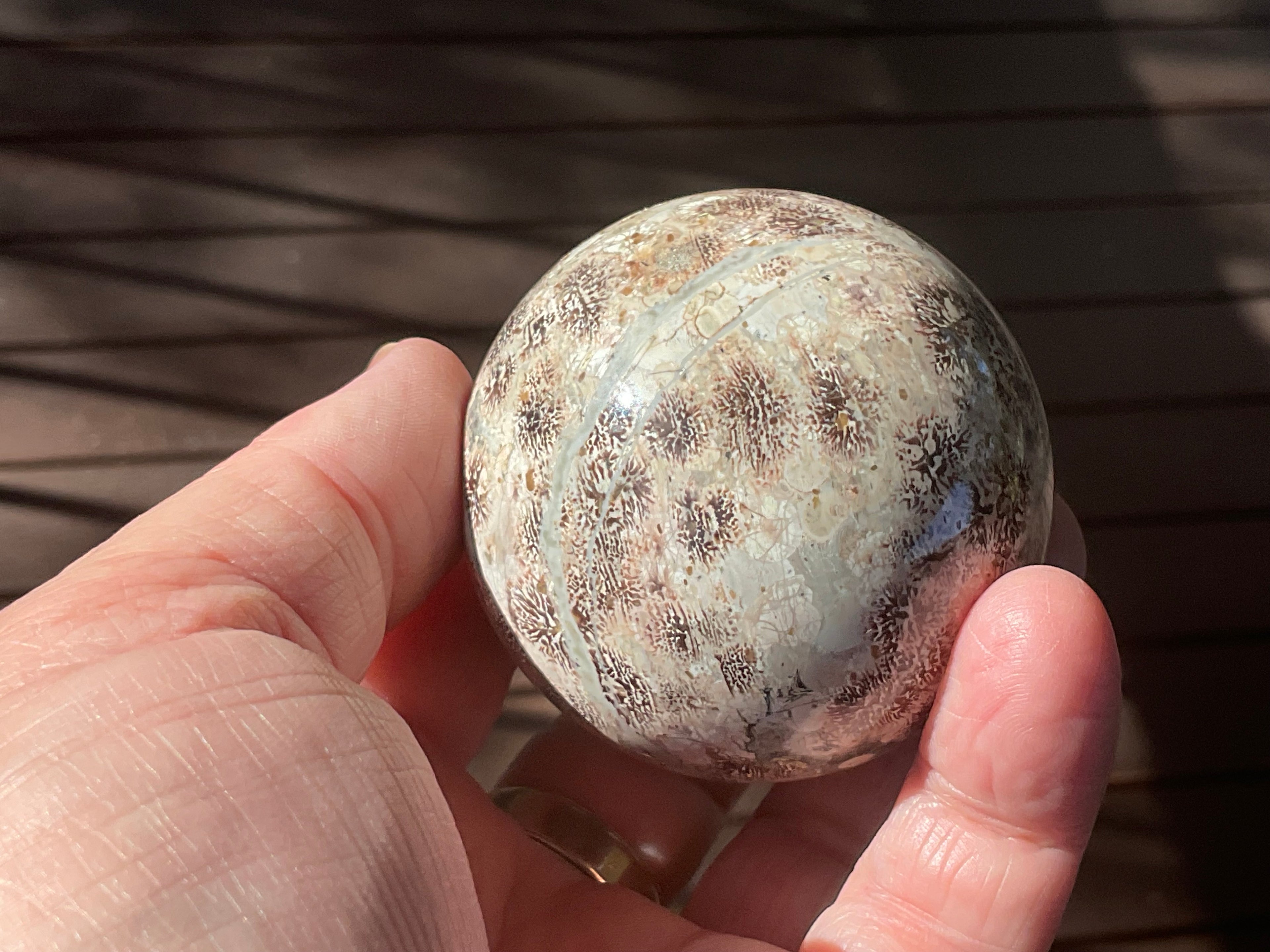 230g Green Cherry Blossom Jasper Sphere 5C