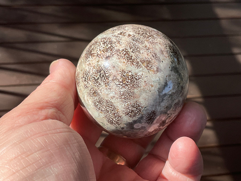 230g Green Cherry Blossom Jasper Sphere 5C