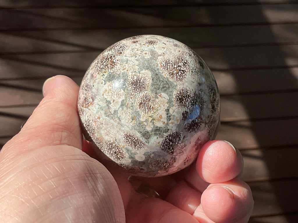230g Green Cherry Blossom Jasper Sphere 5C