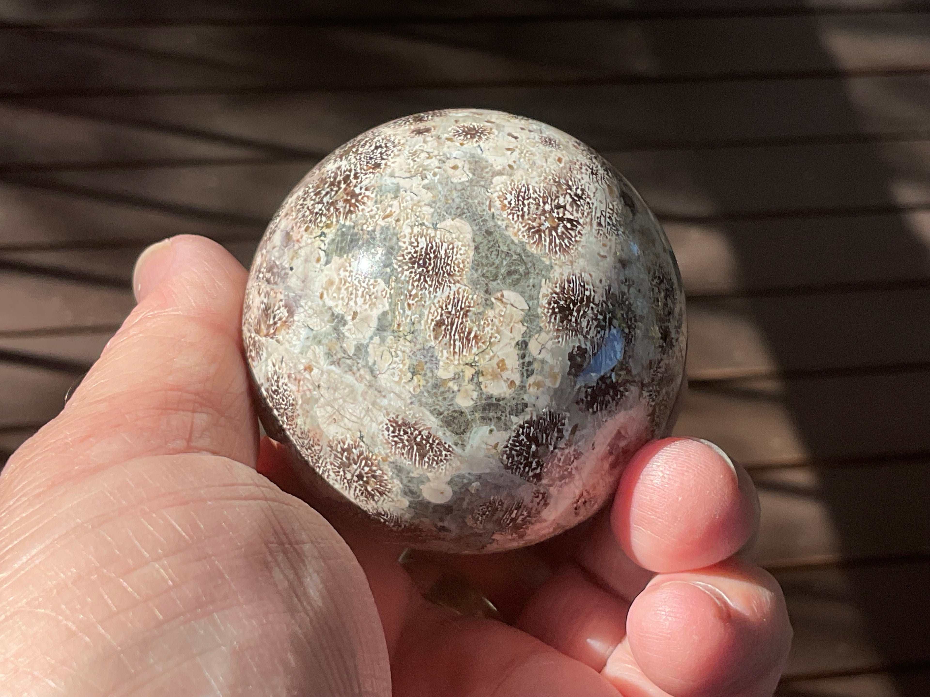 230g Green Cherry Blossom Jasper Sphere 5C