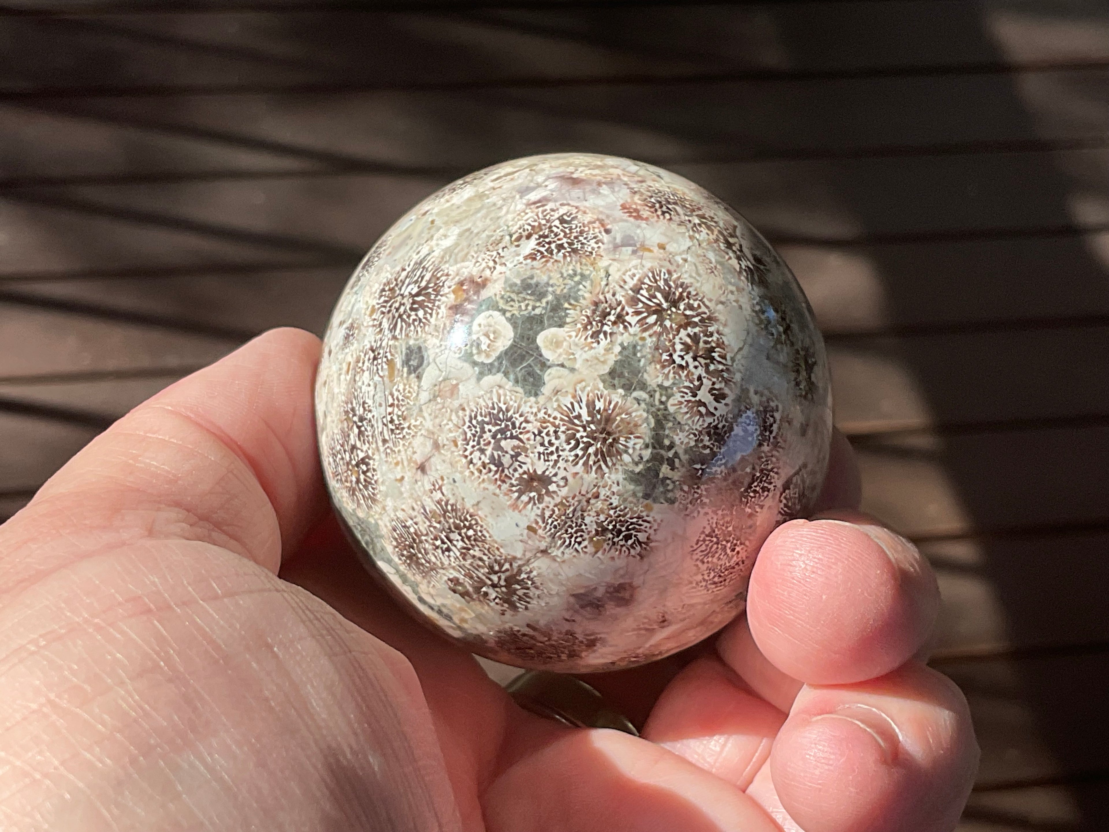 230g Green Cherry Blossom Jasper Sphere 5C