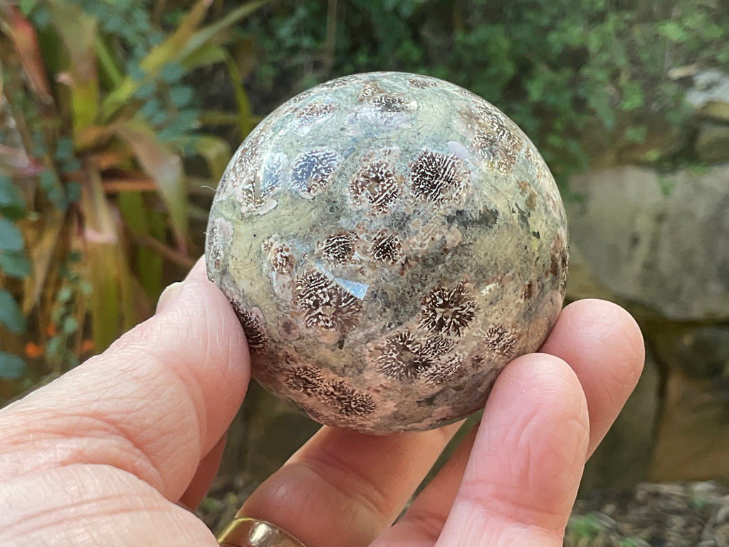 262g Green Cherry Blossom Jasper Sphere 6A