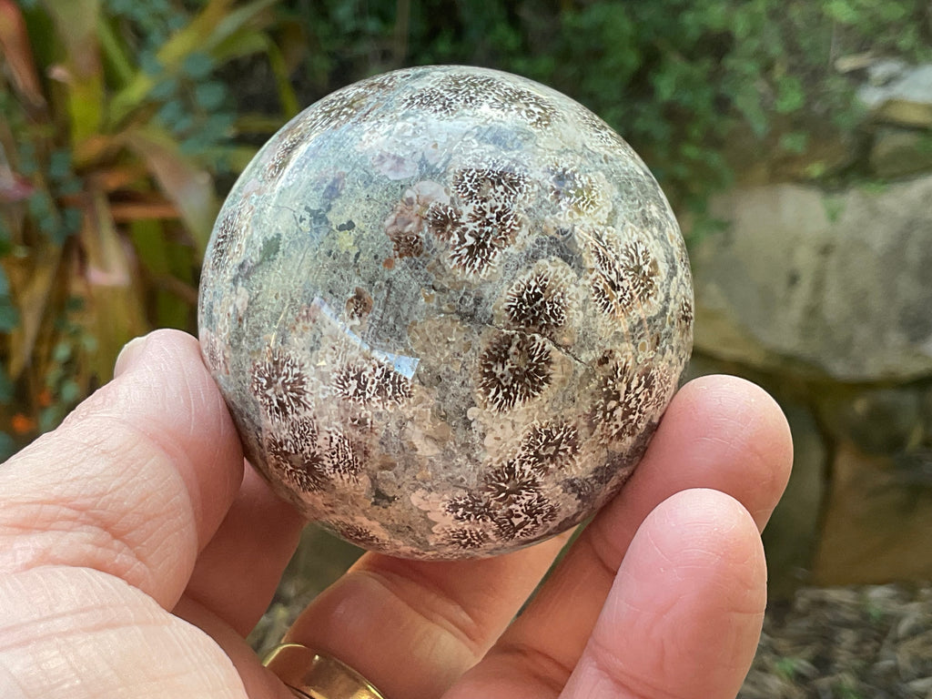262g Green Cherry Blossom Jasper Sphere 6A