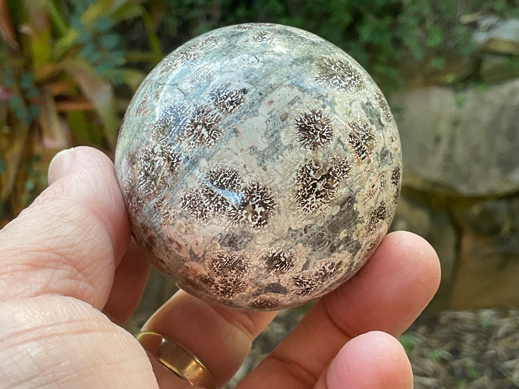 262g Green Cherry Blossom Jasper Sphere 6A