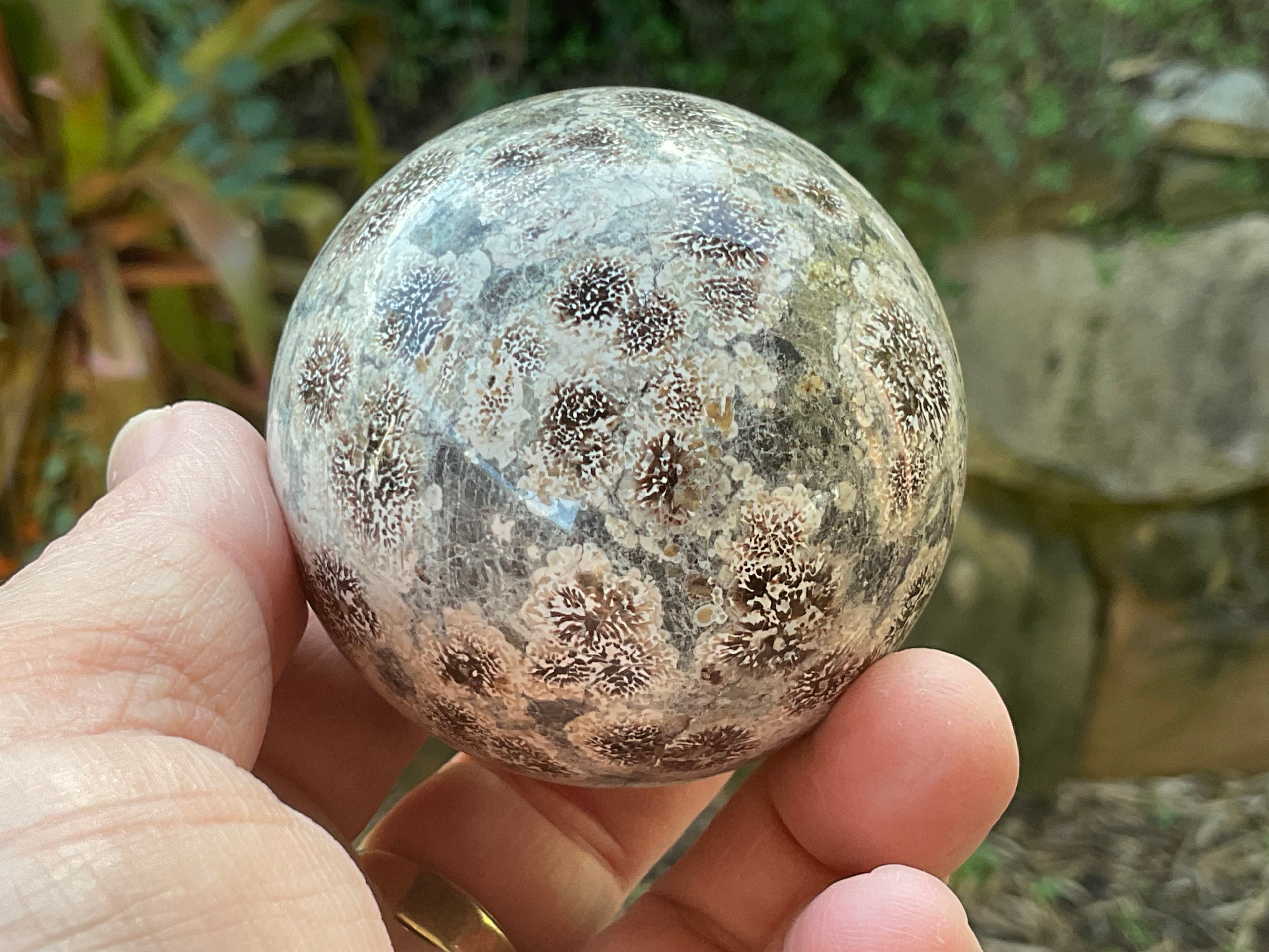 262g Green Cherry Blossom Jasper Sphere 6A