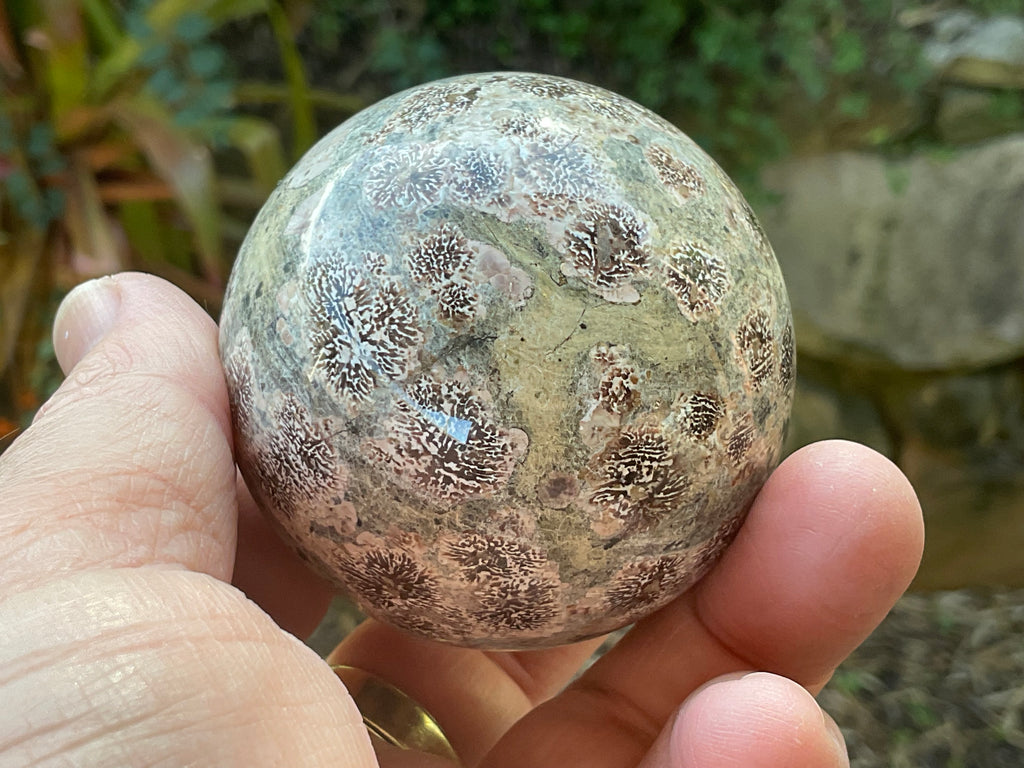262g Green Cherry Blossom Jasper Sphere 6A