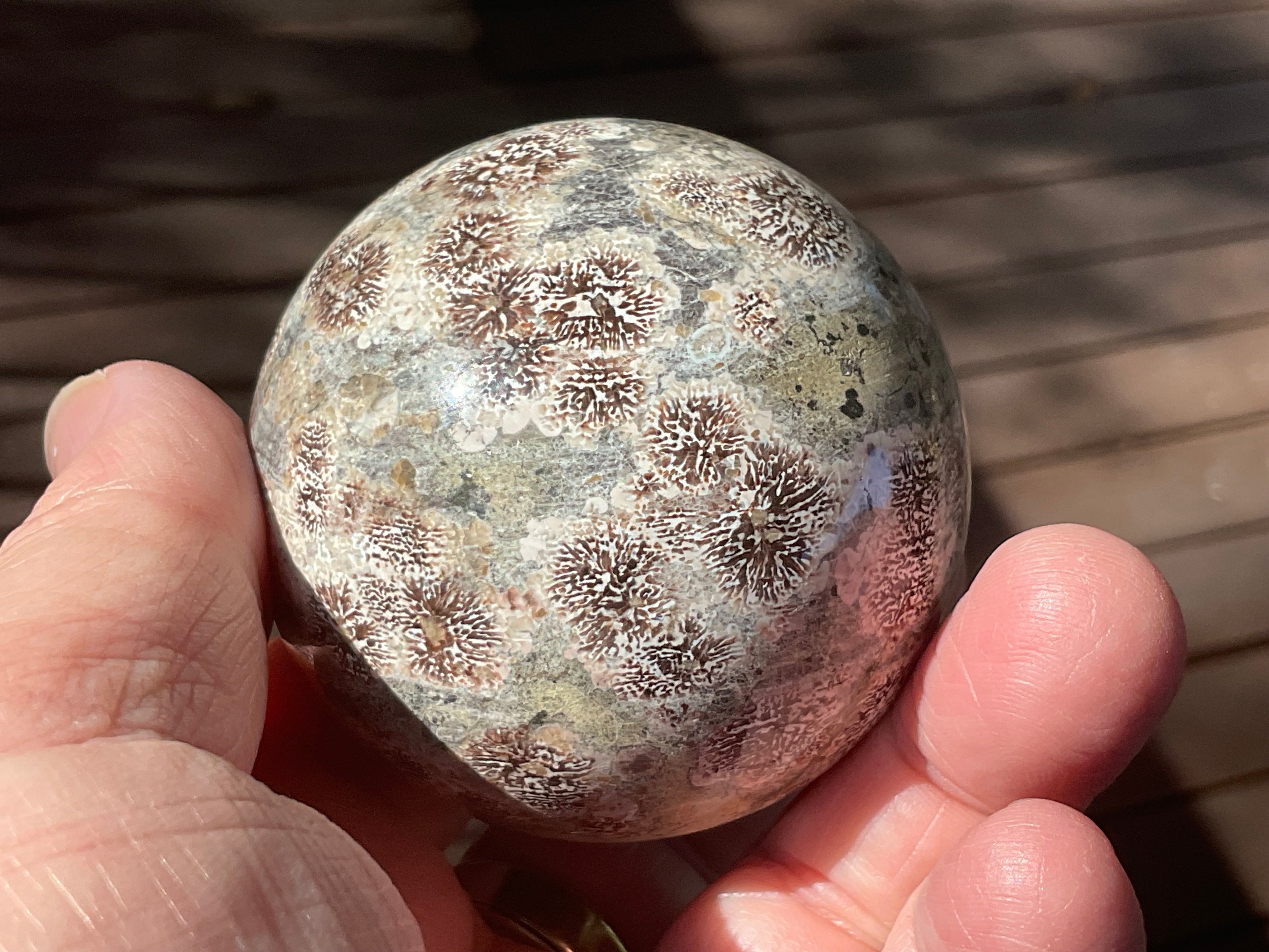 262g Green Cherry Blossom Jasper Sphere 6A