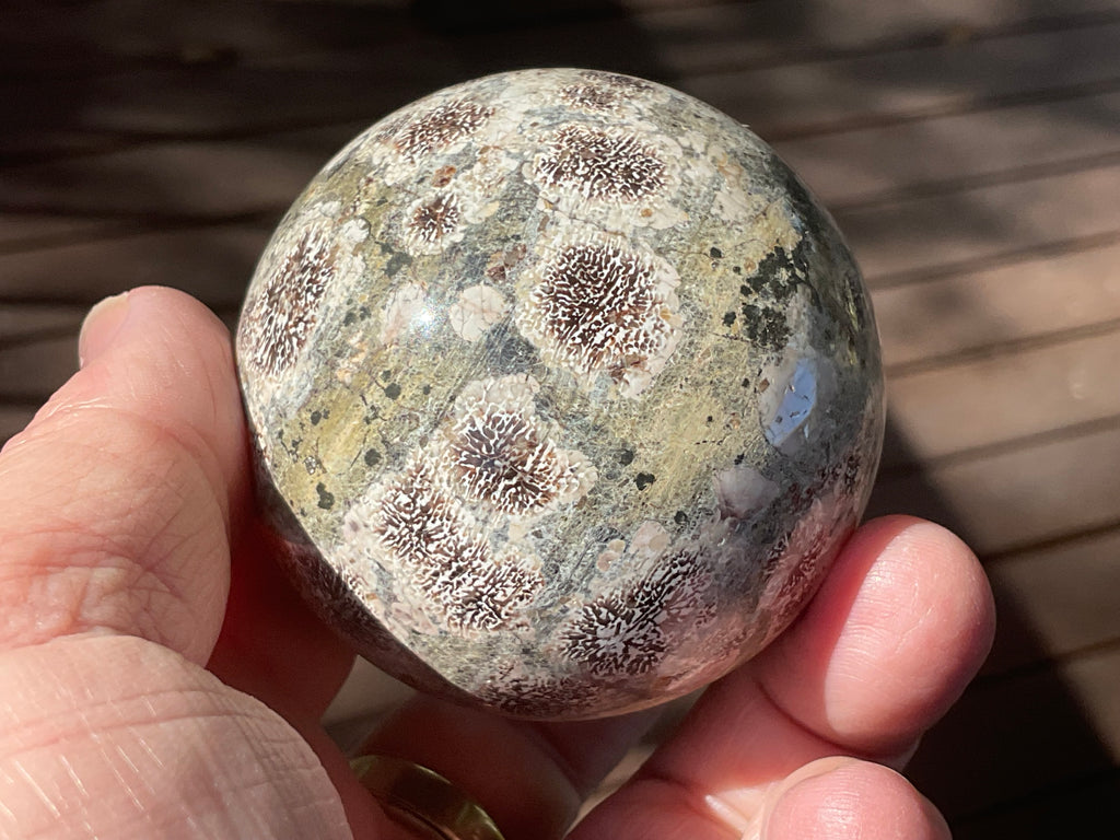 262g Green Cherry Blossom Jasper Sphere 6A