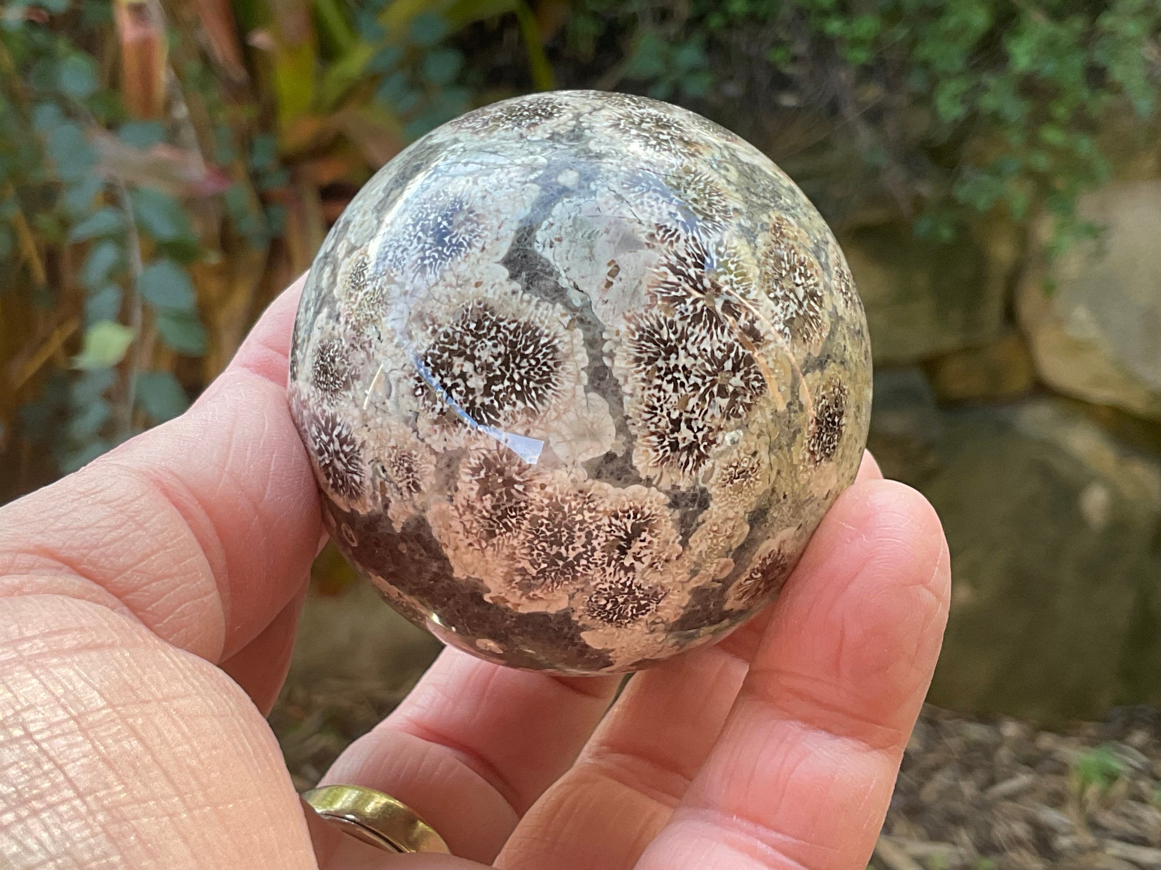 269g Green Cherry Blossom Jasper Sphere 6B