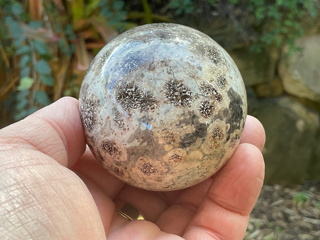 269g Green Cherry Blossom Jasper Sphere 6B