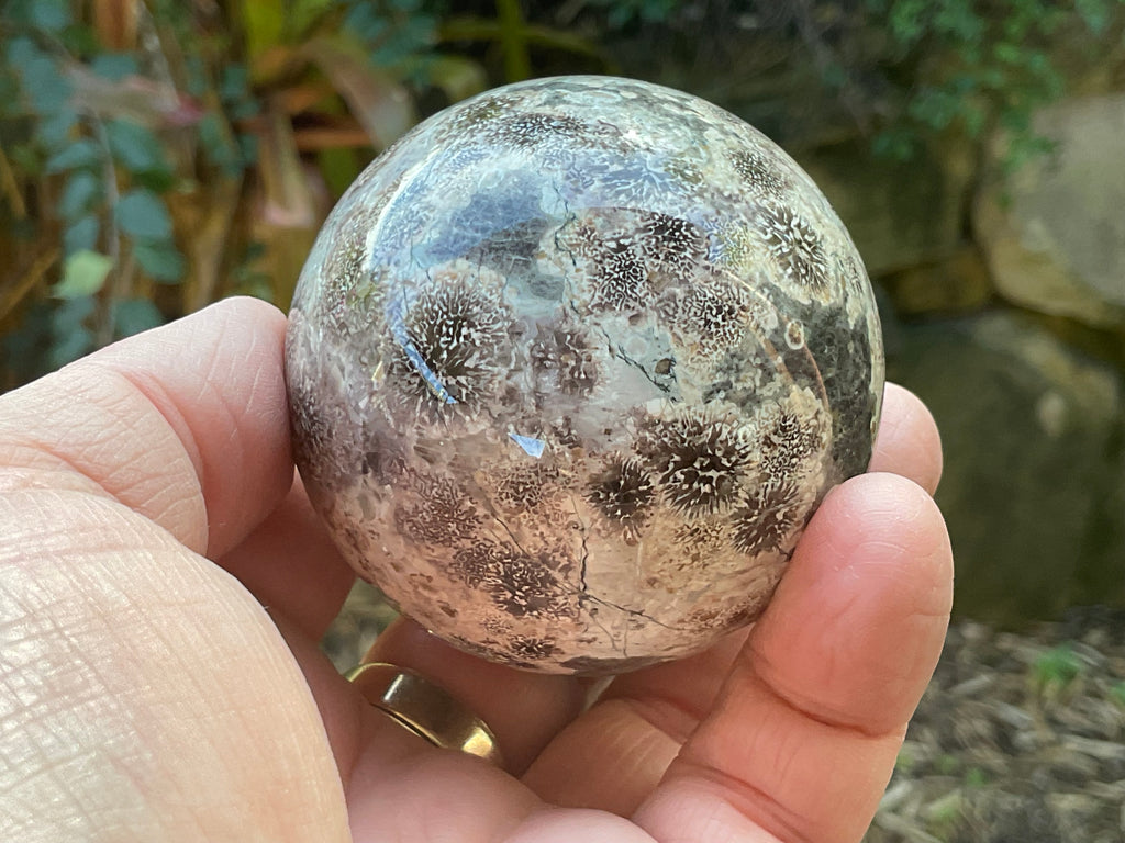 269g Green Cherry Blossom Jasper Sphere 6B