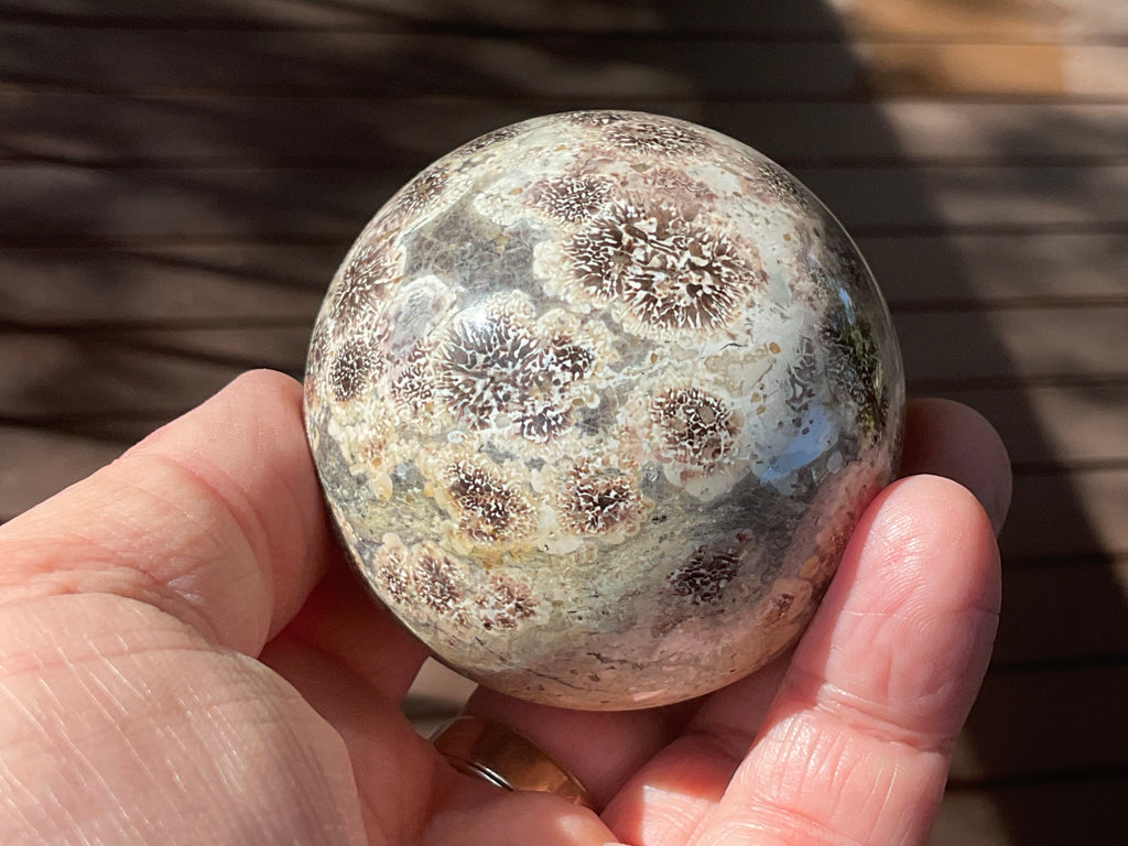 269g Green Cherry Blossom Jasper Sphere 6B