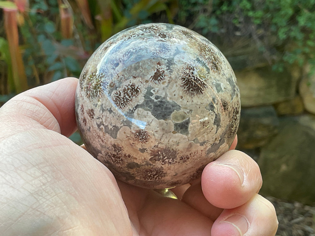 303g Green Cherry Blossom Jasper Sphere 7A