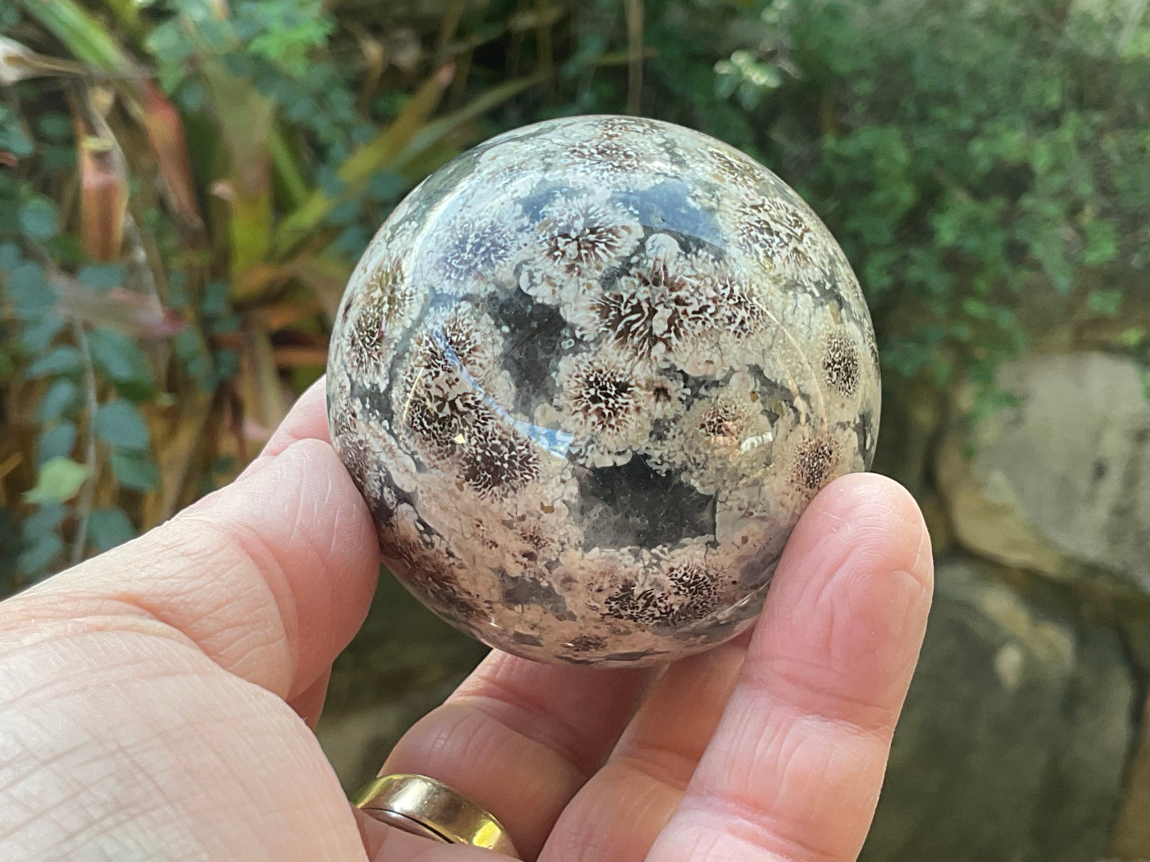 303g Green Cherry Blossom Jasper Sphere 7A