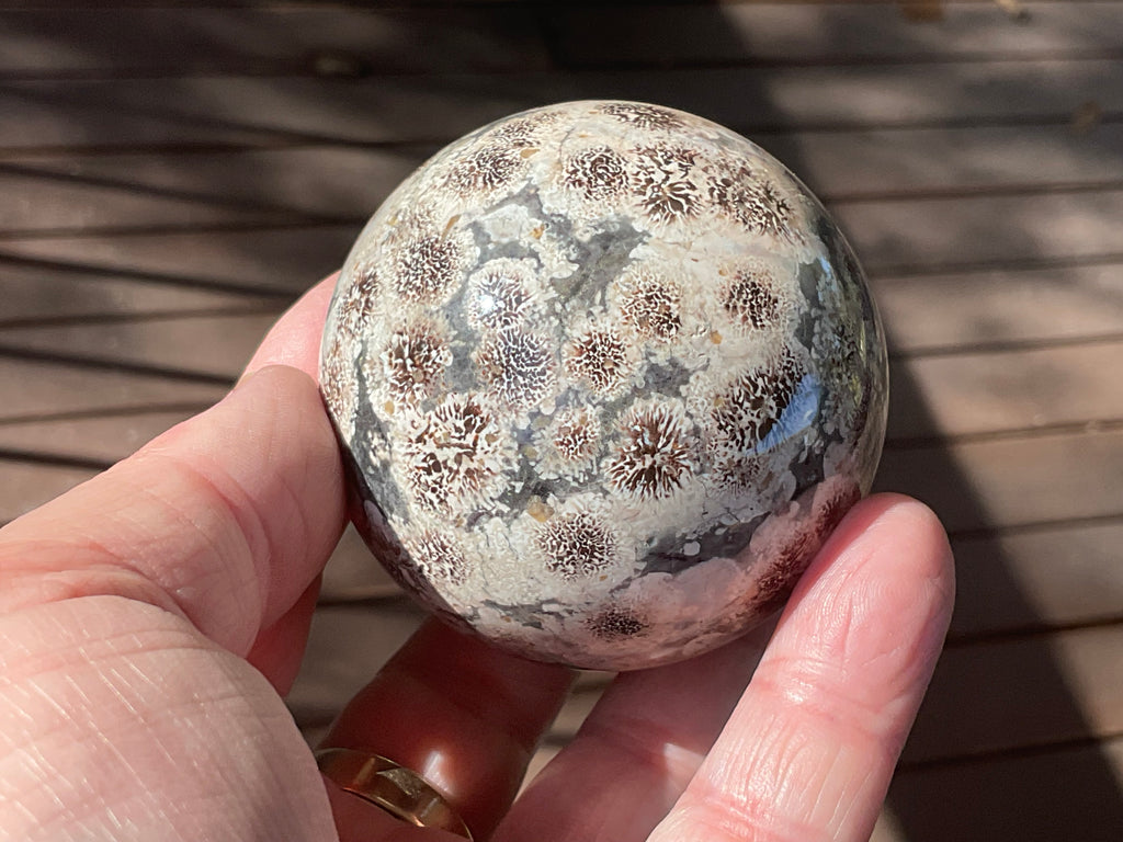 303g Green Cherry Blossom Jasper Sphere 7A