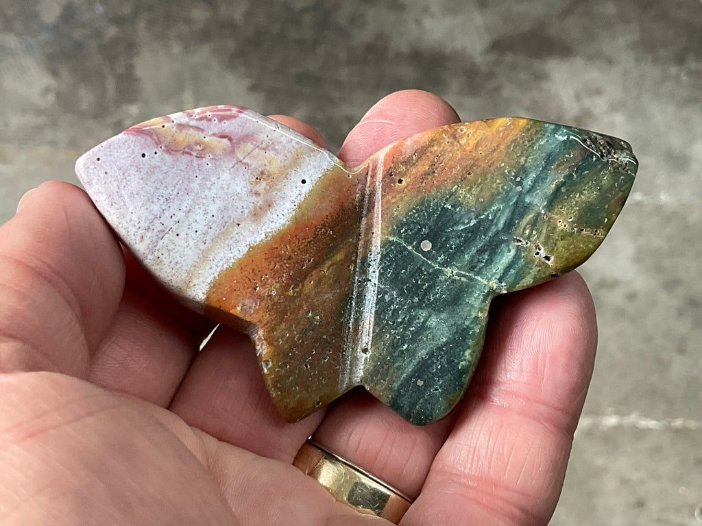 56g Ocean Jasper Butterfly Carving