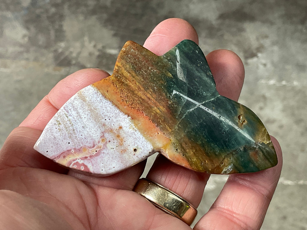 56g Ocean Jasper Butterfly Carving