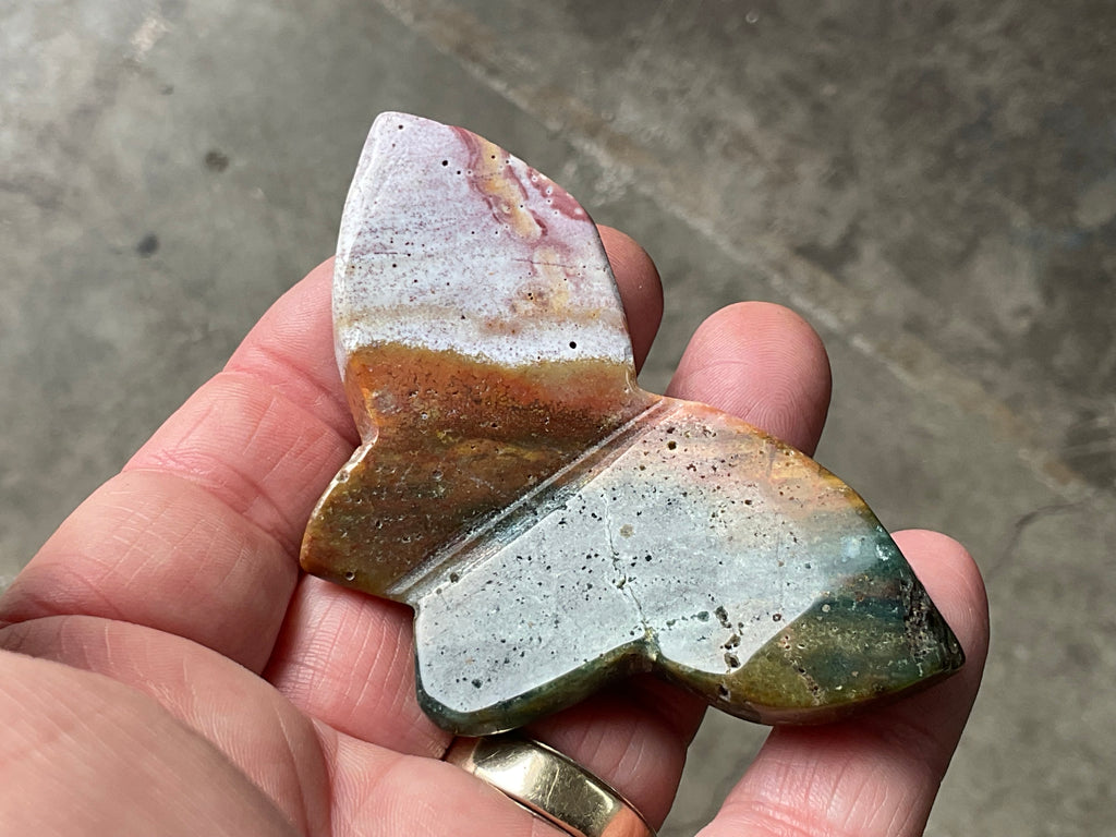 56g Ocean Jasper Butterfly Carving
