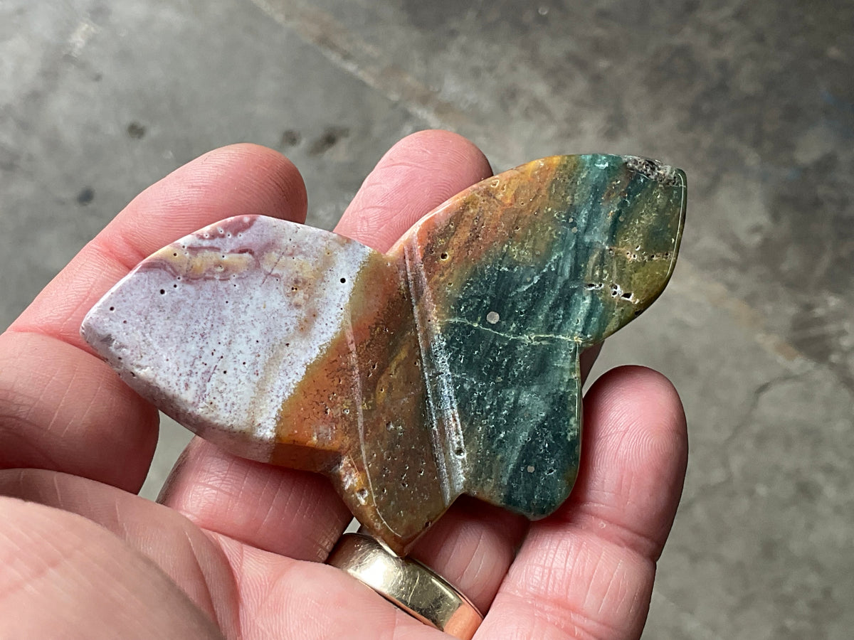 56g Ocean Jasper Butterfly Carving