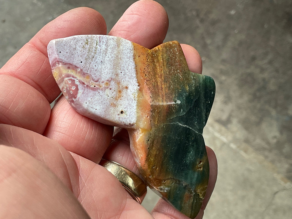 56g Ocean Jasper Butterfly Carving