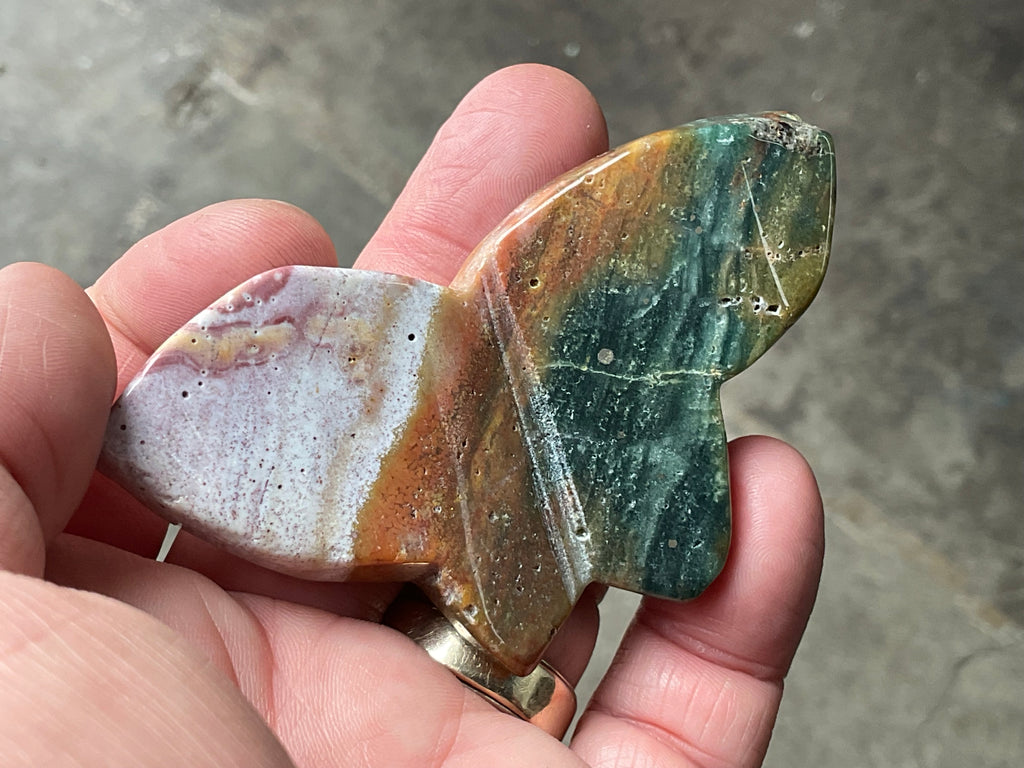 56g Ocean Jasper Butterfly Carving