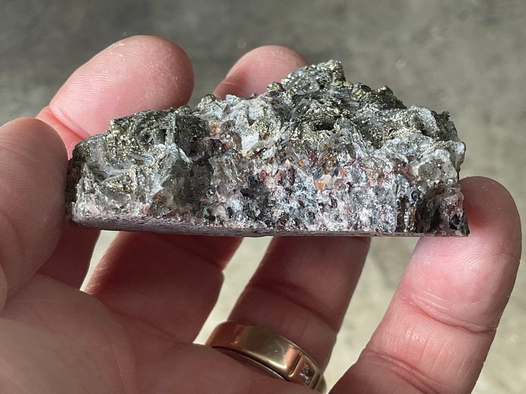 92g Pyrite encrusted Calcite on Limonite Quartz Specimen 3A from Fujian, China