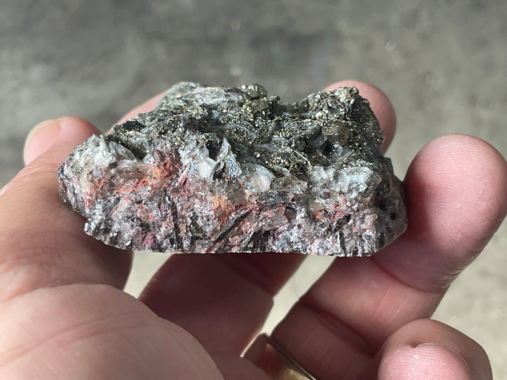 92g Pyrite encrusted Calcite on Limonite Quartz Specimen 3A from Fujian, China