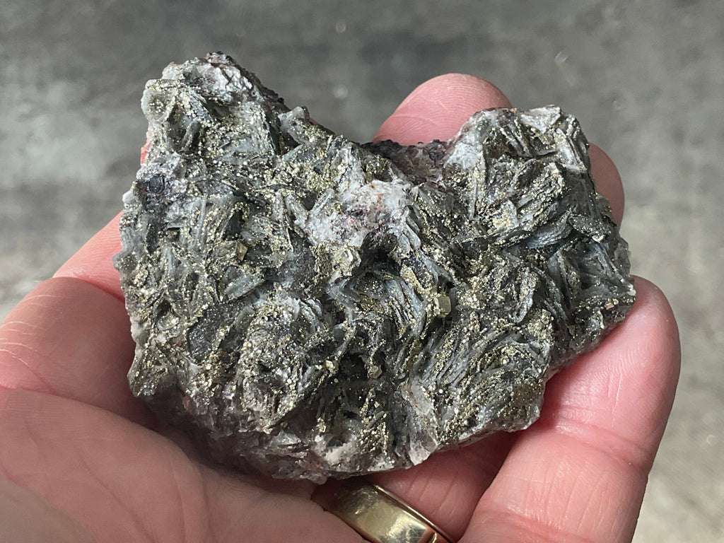 92g Pyrite encrusted Calcite on Limonite Quartz Specimen 3A from Fujian, China
