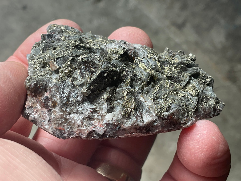 92g Pyrite encrusted Calcite on Limonite Quartz Specimen 3A from Fujian, China