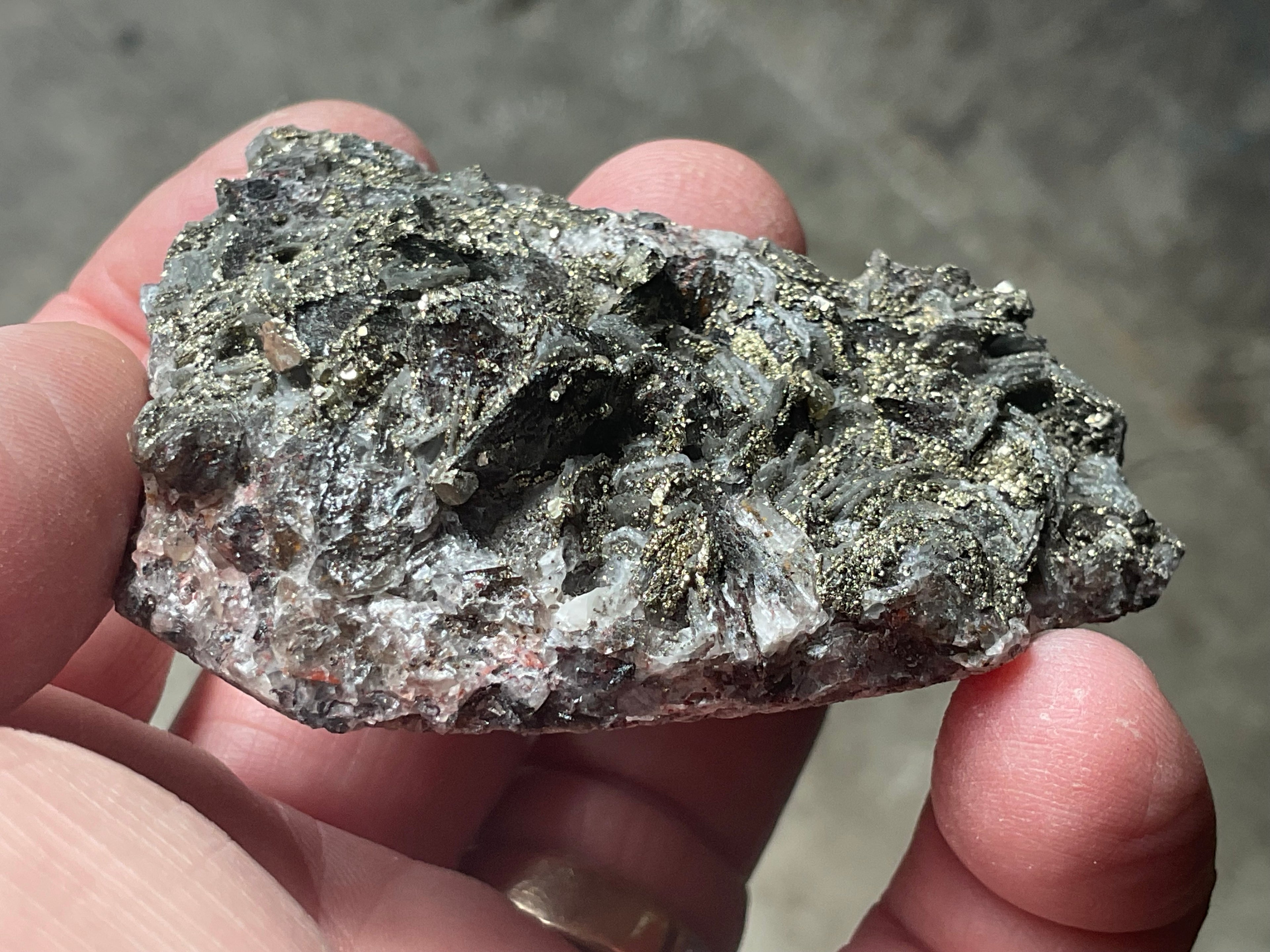 92g Pyrite encrusted Calcite on Limonite Quartz Specimen 3A from Fujian, China