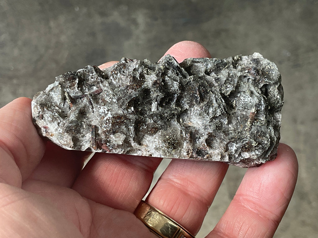 162g Pyrite encrusted Calcite on Limonite Quartz Specimen 3C from Fujian, China