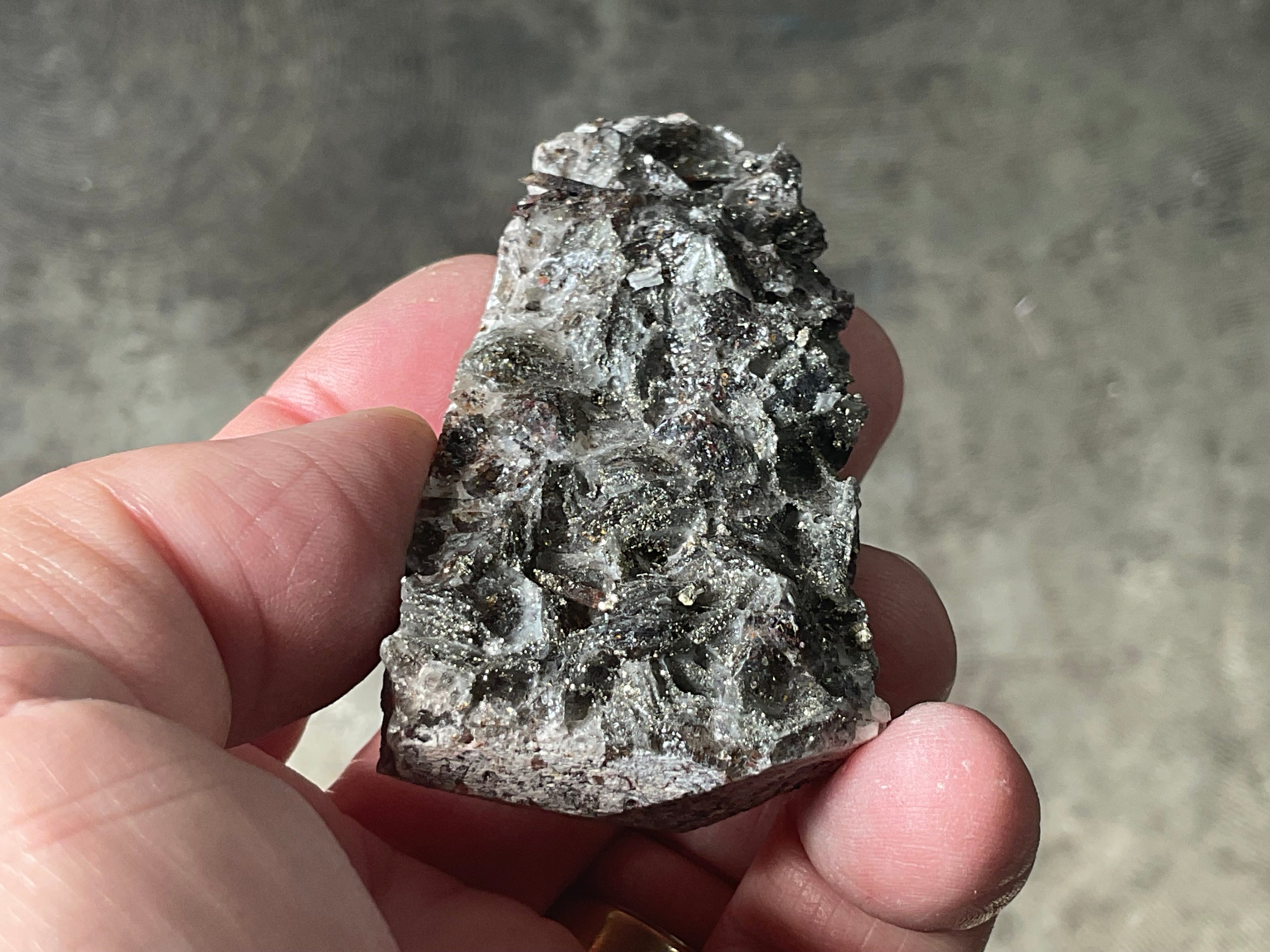 162g Pyrite encrusted Calcite on Limonite Quartz Specimen 3C from Fujian, China