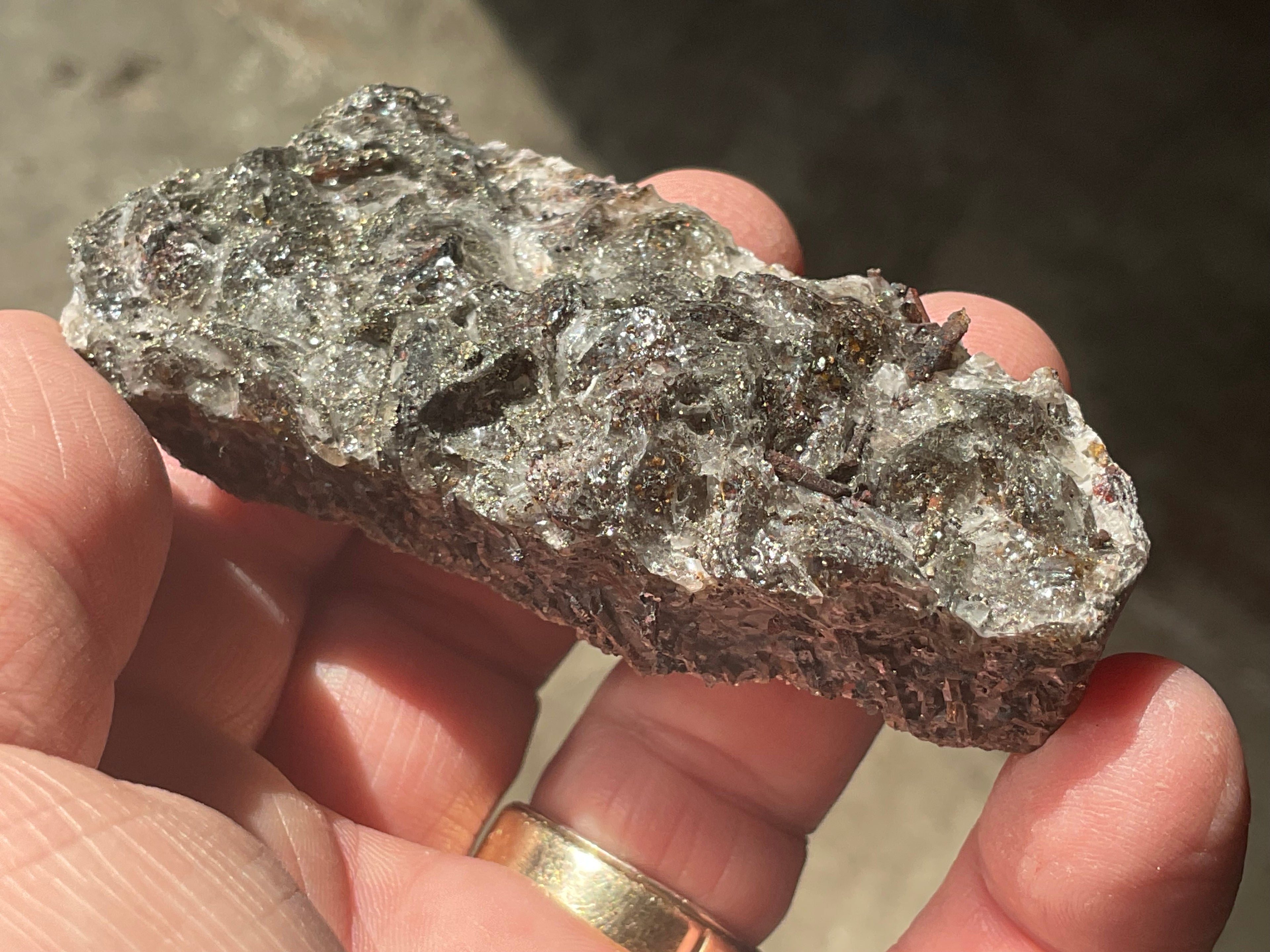 94g Pyrite encrusted Calcite on Limonite Quartz Specimen 3B from Fujian, China