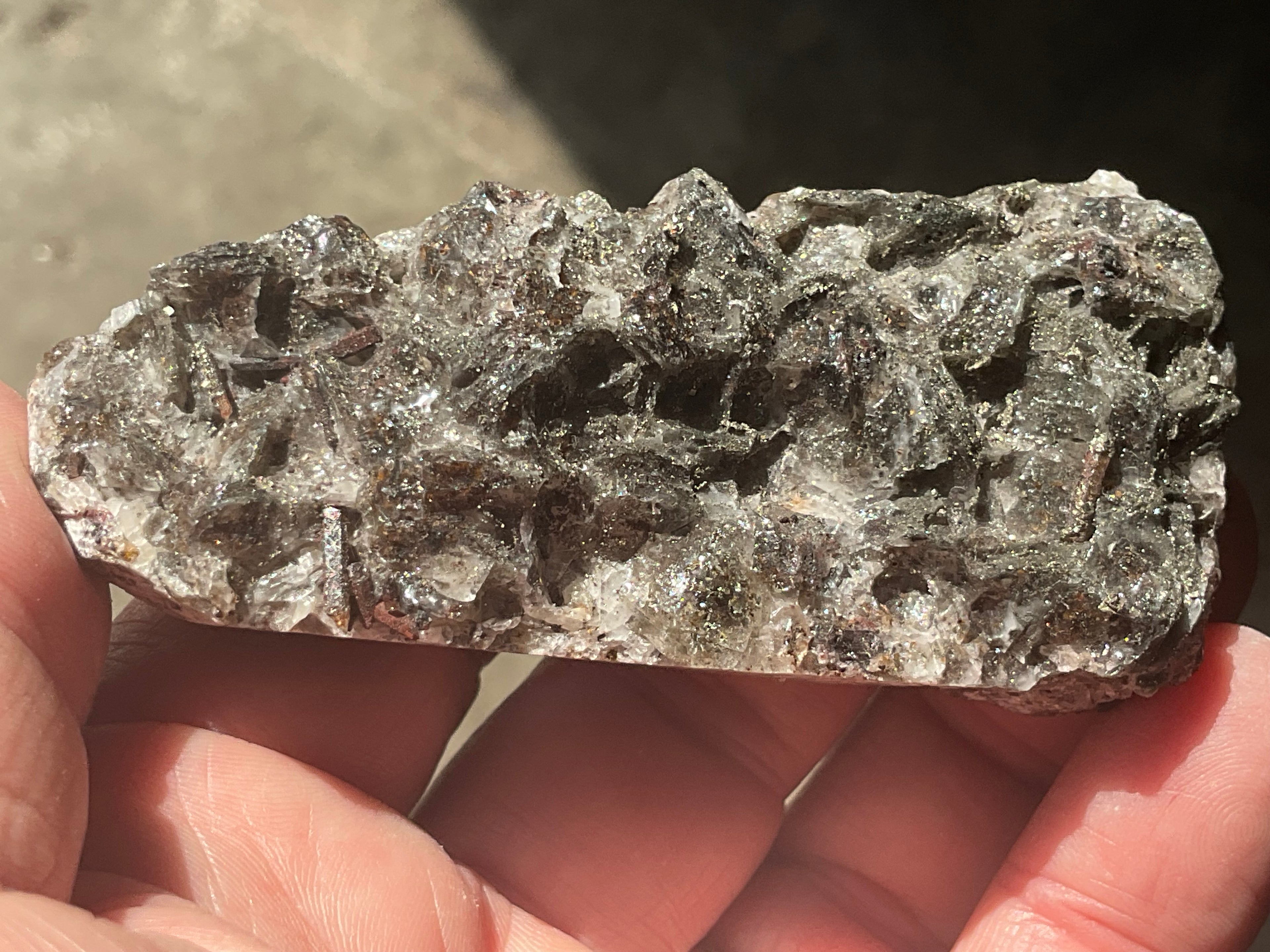 162g Pyrite encrusted Calcite on Limonite Quartz Specimen 3C from Fujian, China