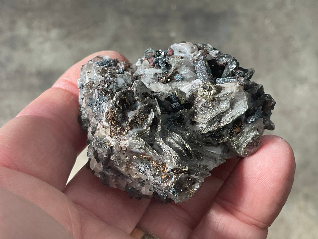 92g Pyrite encrusted Calcite on Limonite Quartz Specimen 4A from Fujian, China