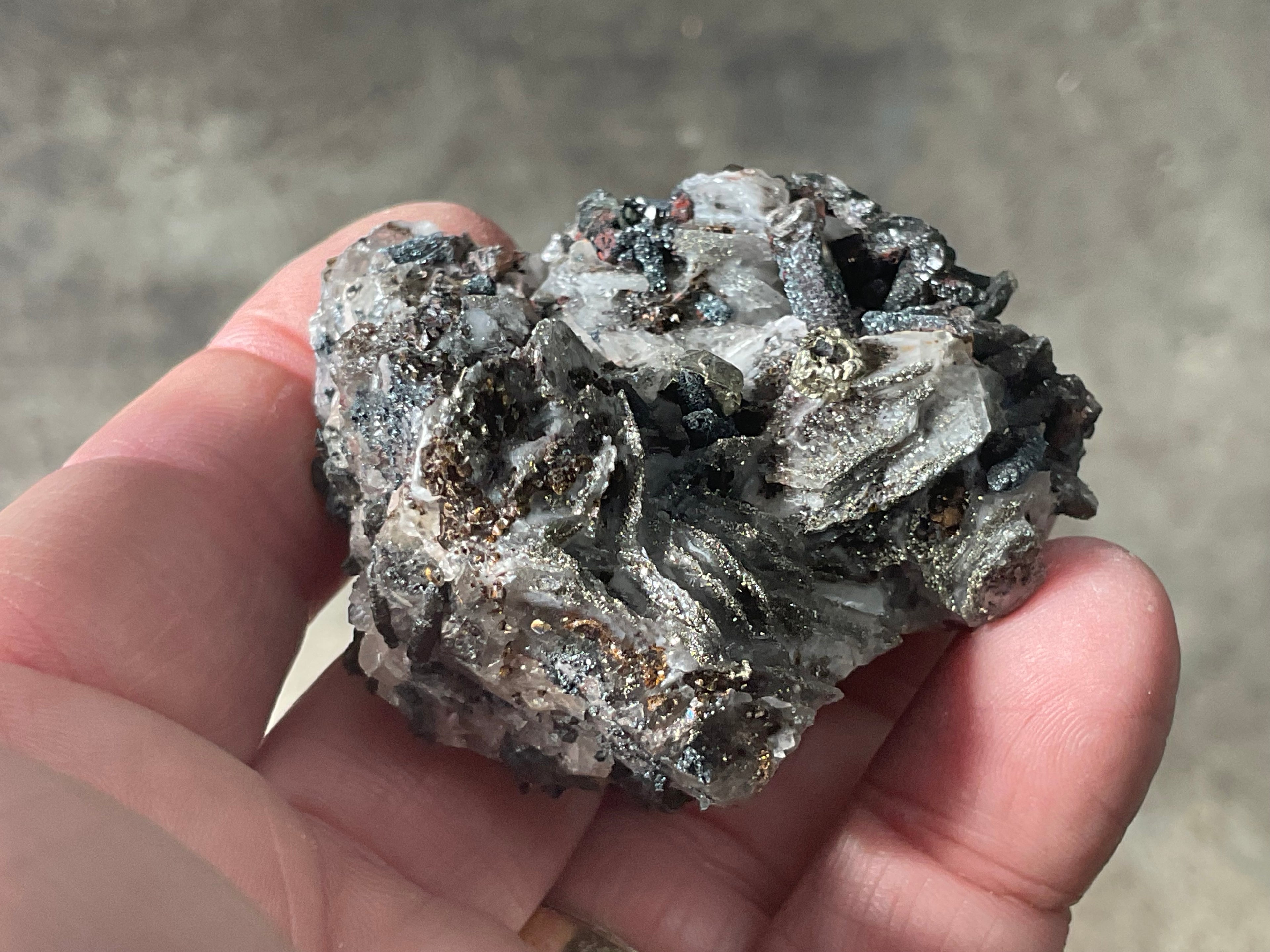 92g Pyrite encrusted Calcite on Limonite Quartz Specimen 4A from Fujian, China