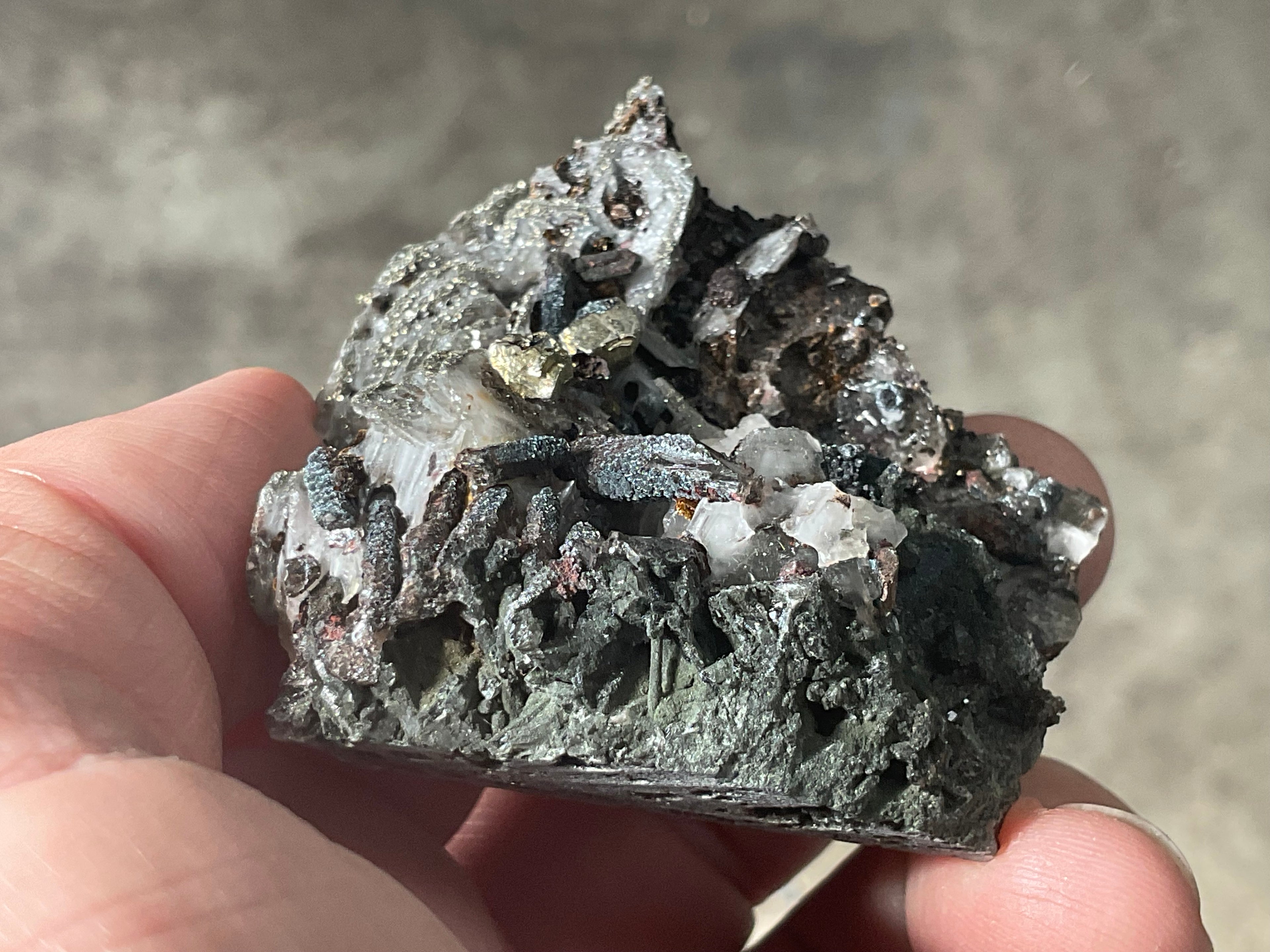 92g Pyrite encrusted Calcite on Limonite Quartz Specimen 4A from Fujian, China