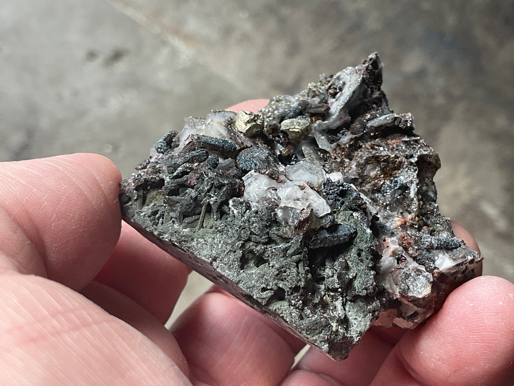 92g Pyrite encrusted Calcite on Limonite Quartz Specimen 4A from Fujian, China
