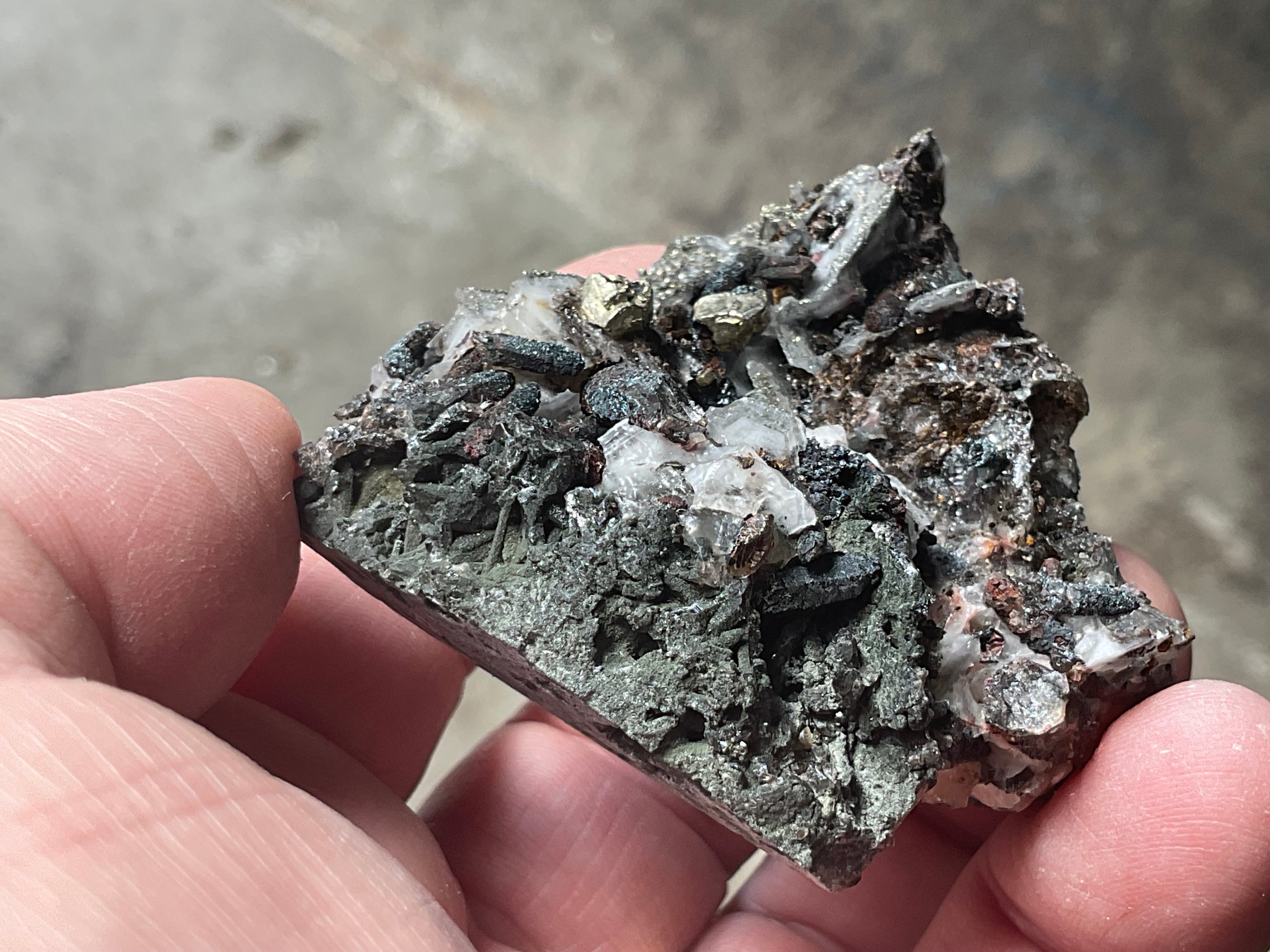 92g Pyrite encrusted Calcite on Limonite Quartz Specimen 4A from Fujian, China
