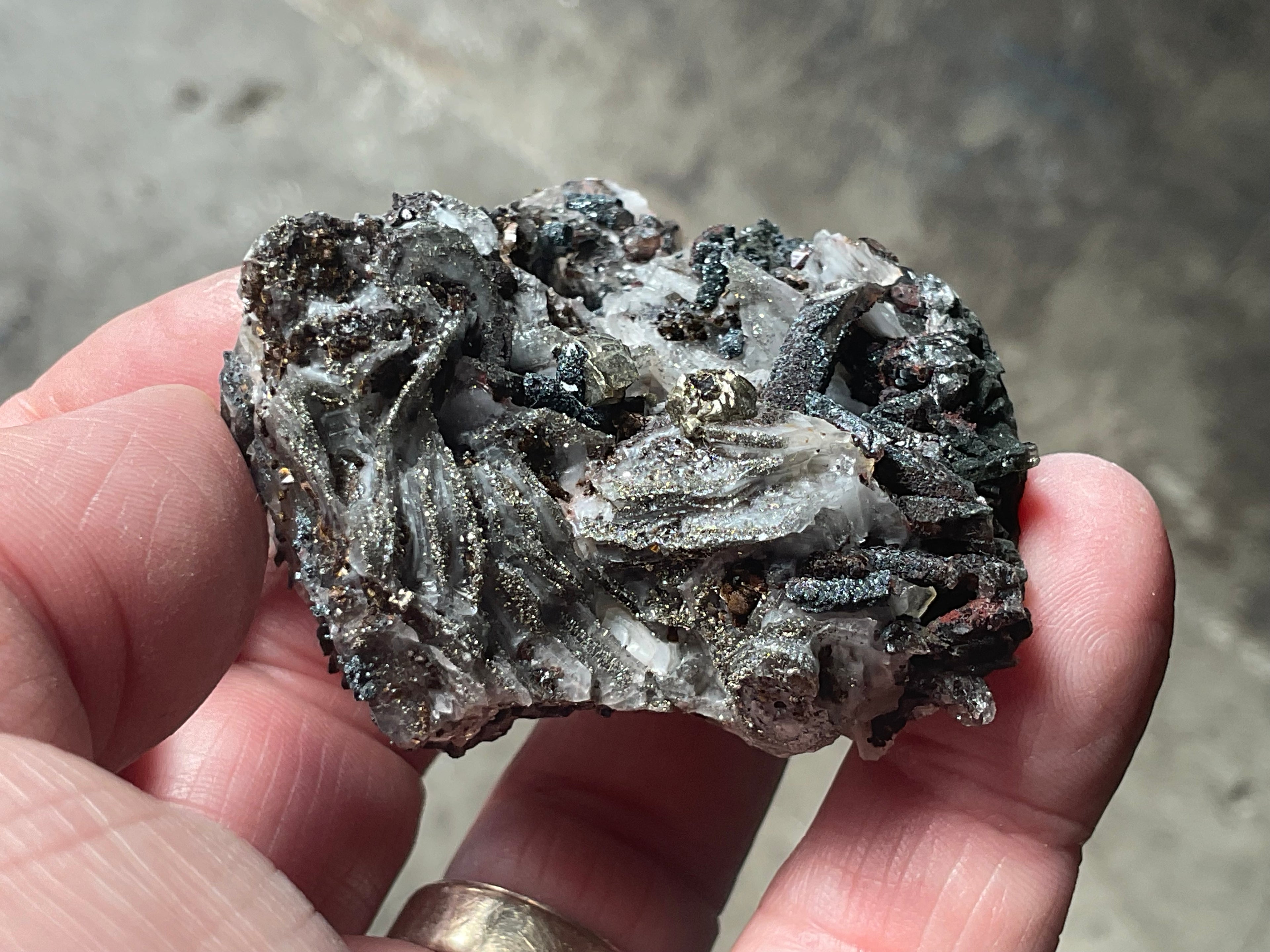 92g Pyrite encrusted Calcite on Limonite Quartz Specimen 4A from Fujian, China