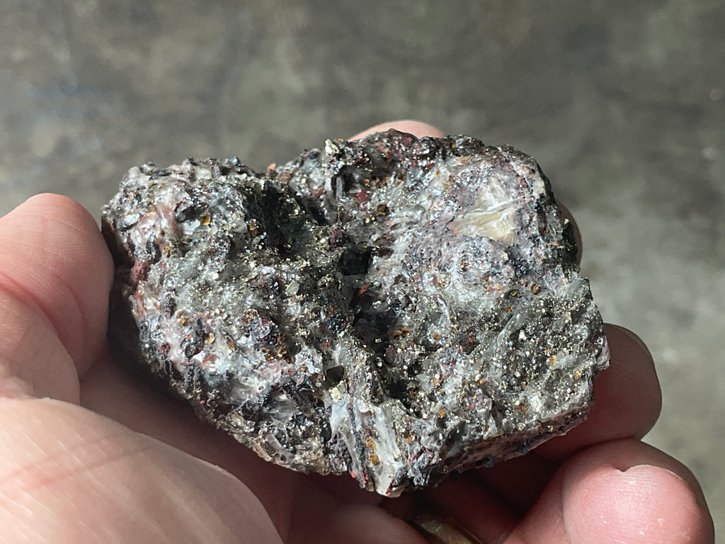 100g Pyrite encrusted Calcite on Limonite Quartz Specimen 4B from Fujian, China