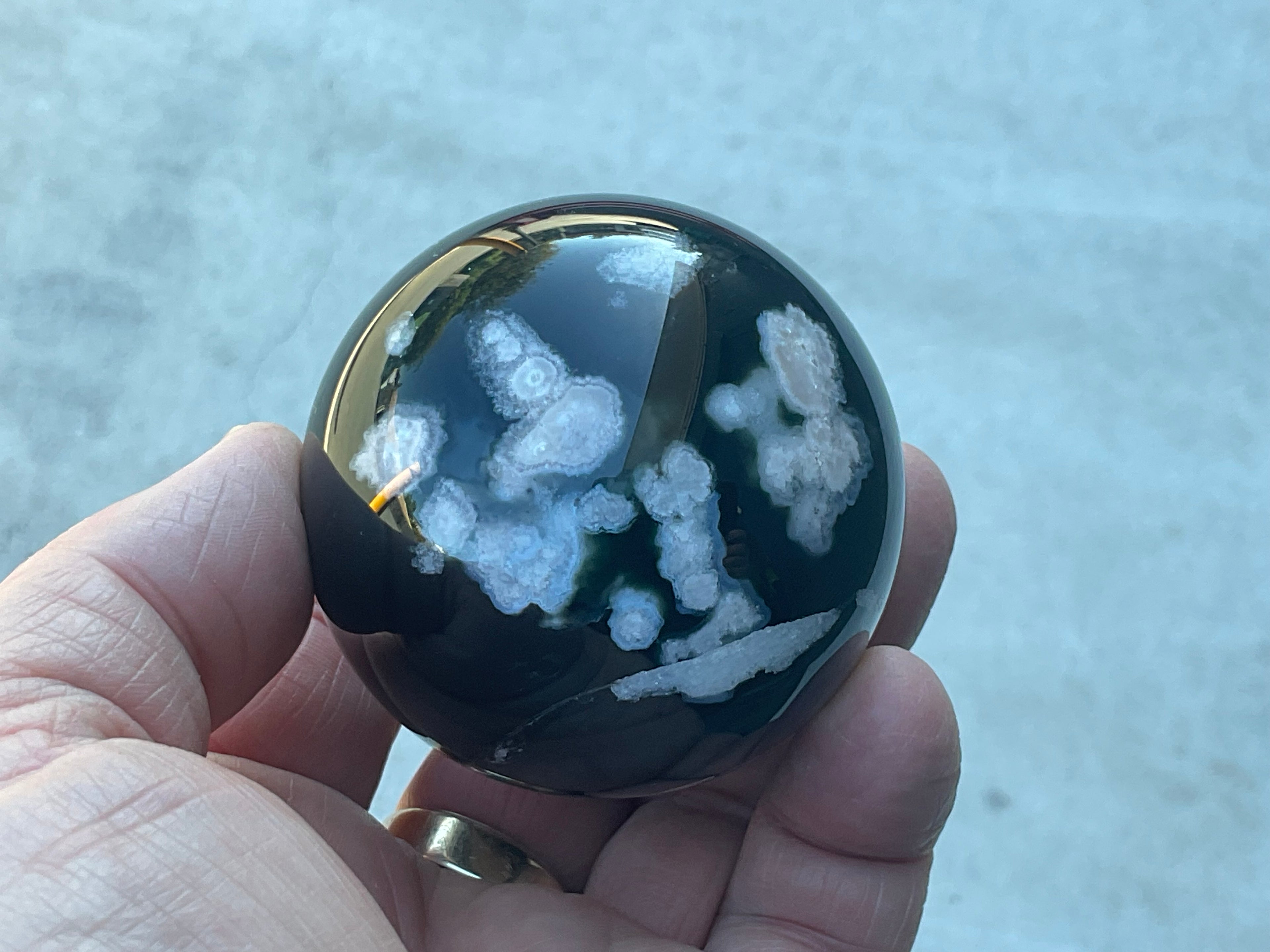 238g Black Flower Agate Sphere 6B