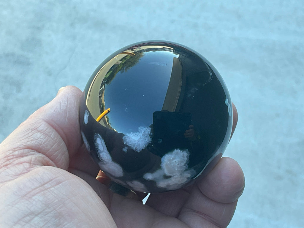 238g Black Flower Agate Sphere 6B